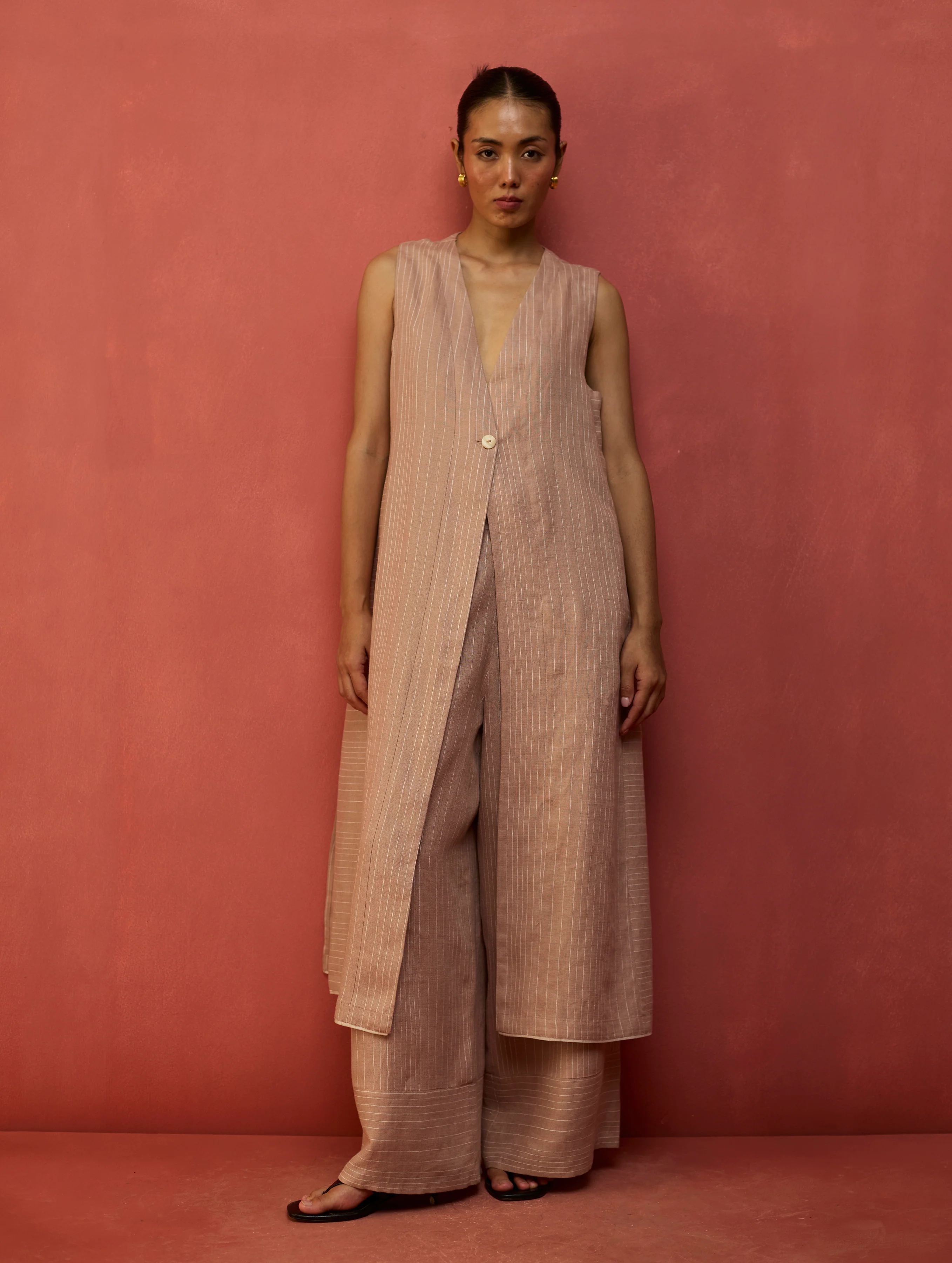Misato Stripe Linen Overlay - Dusty Rose - Image 2