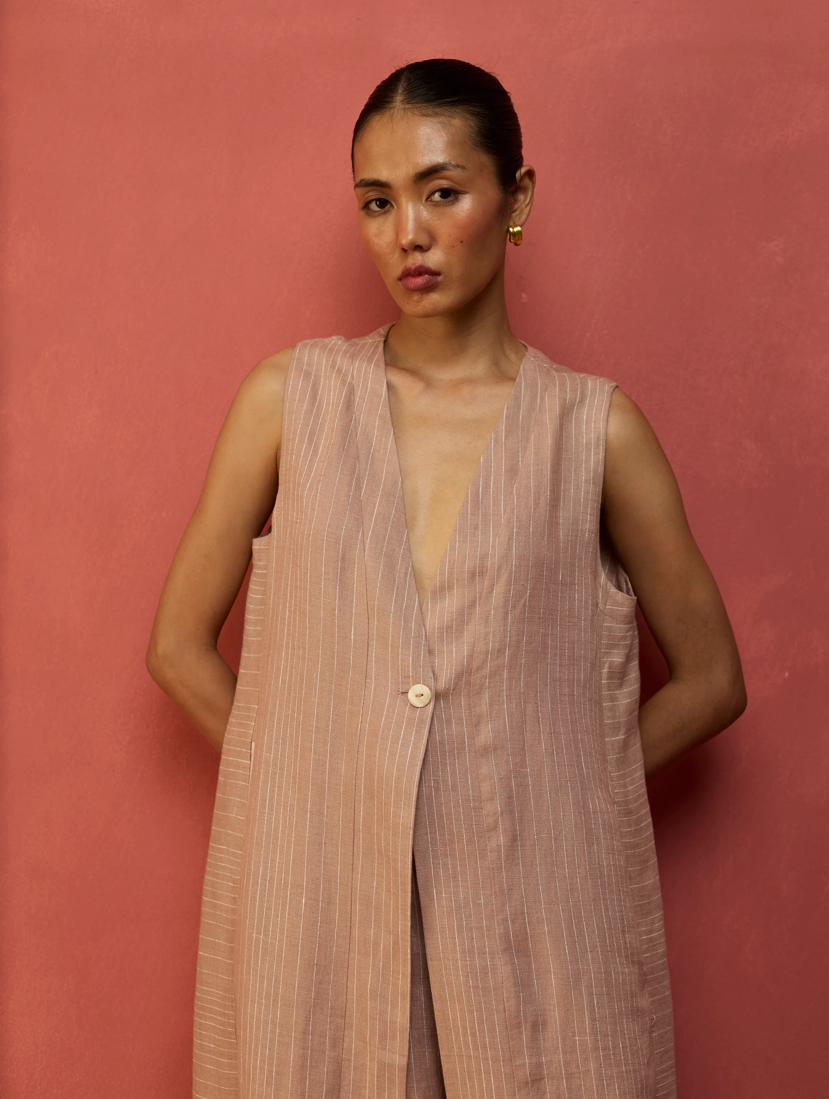 Misato Stripe Linen Overlay - Dusty Rose - Image 3