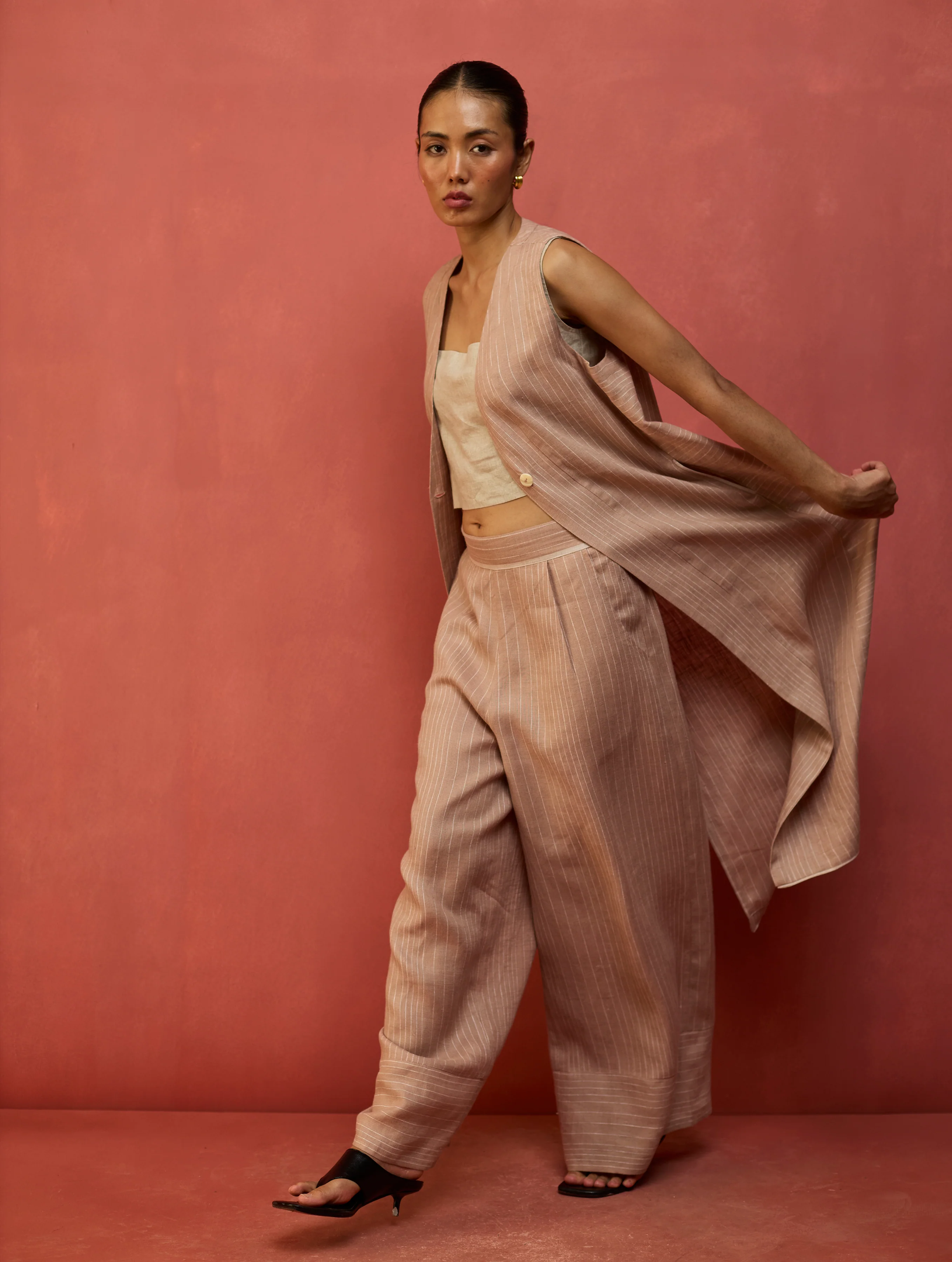 Misato Stripe Linen Overlay - Dusty Rose - Image 4