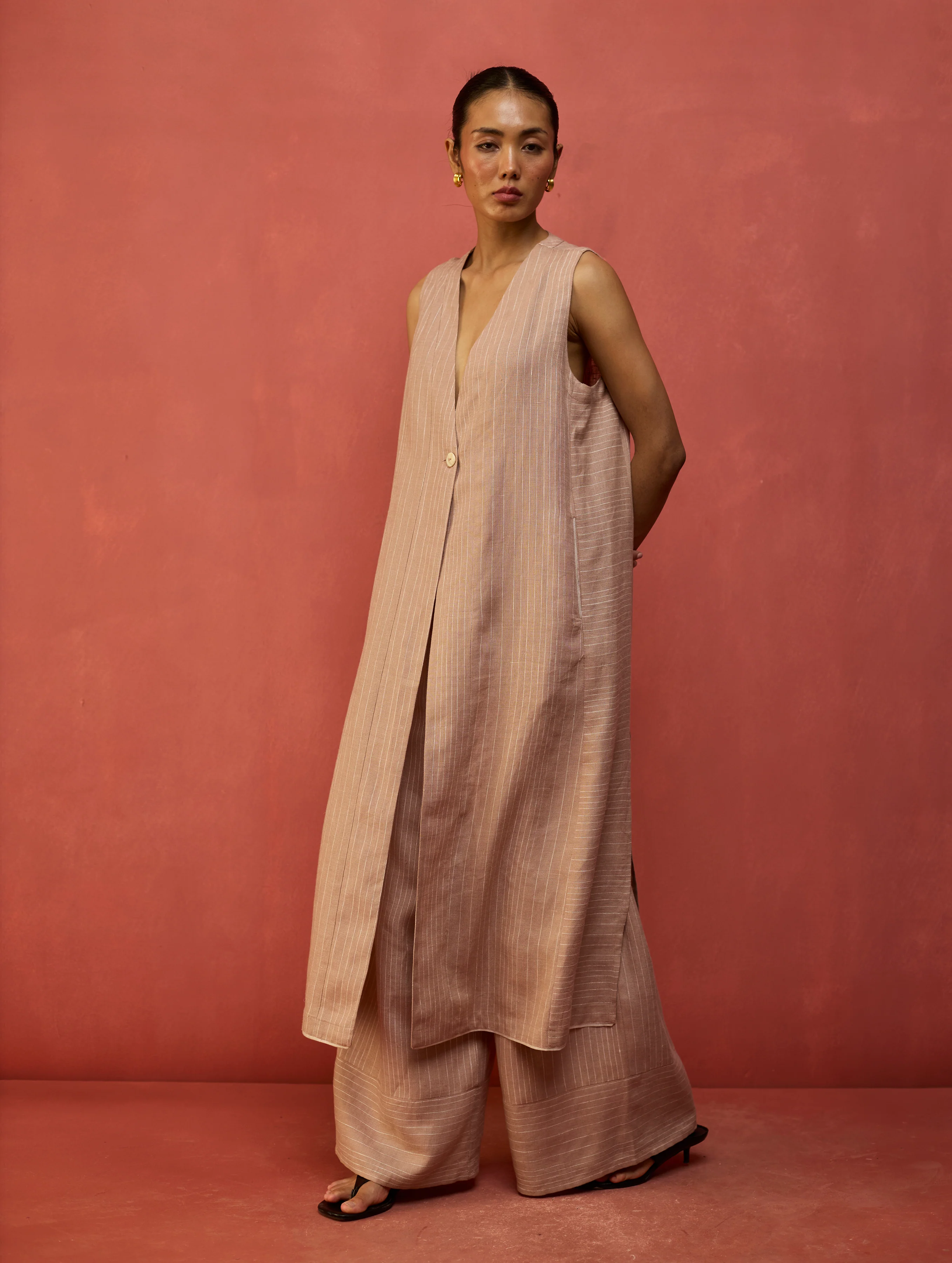 Misato Stripe Linen Overlay - Dusty Rose - Image 5