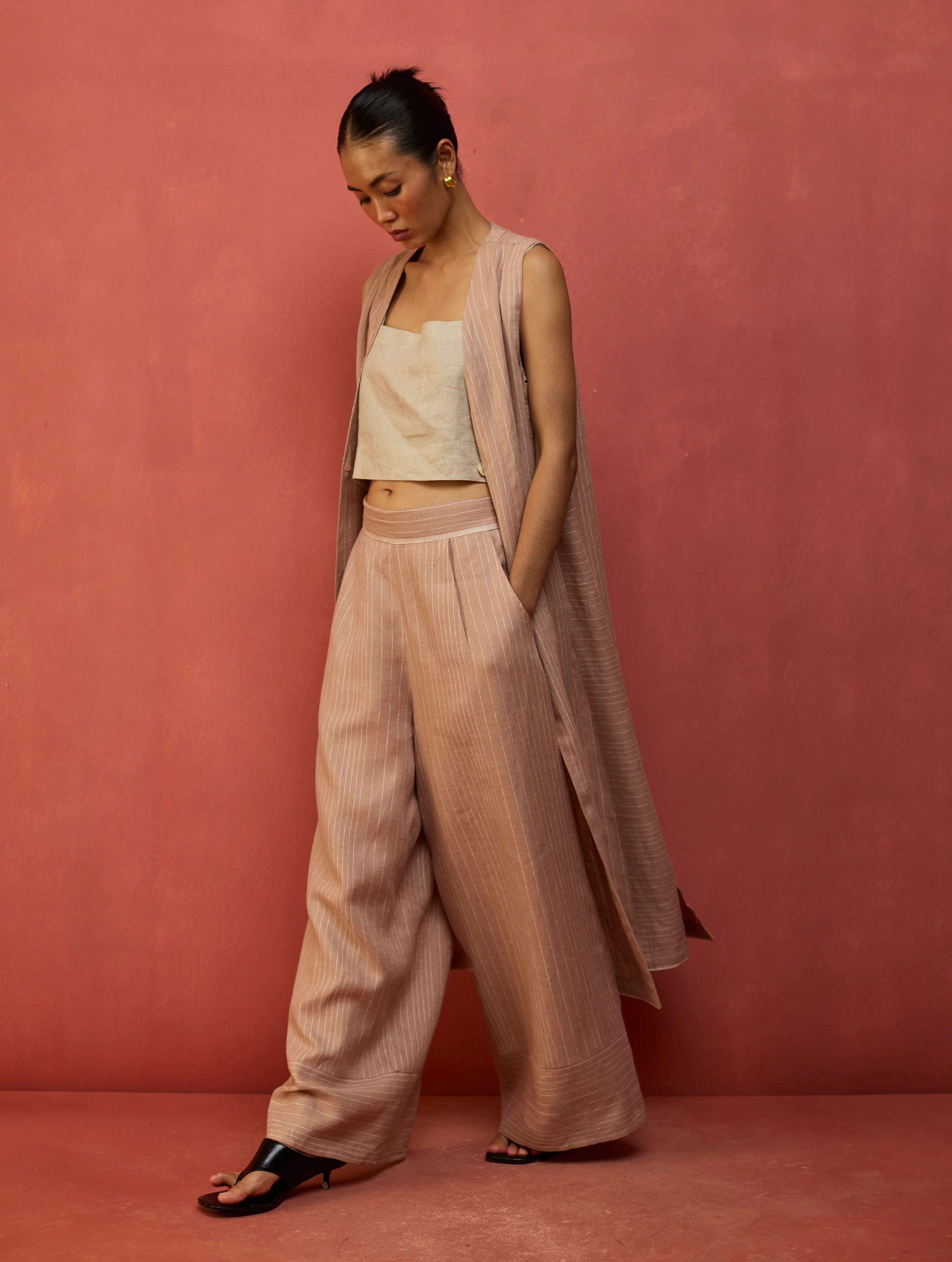 Misato Stripe Linen Overlay - Dusty Rose - Image 6