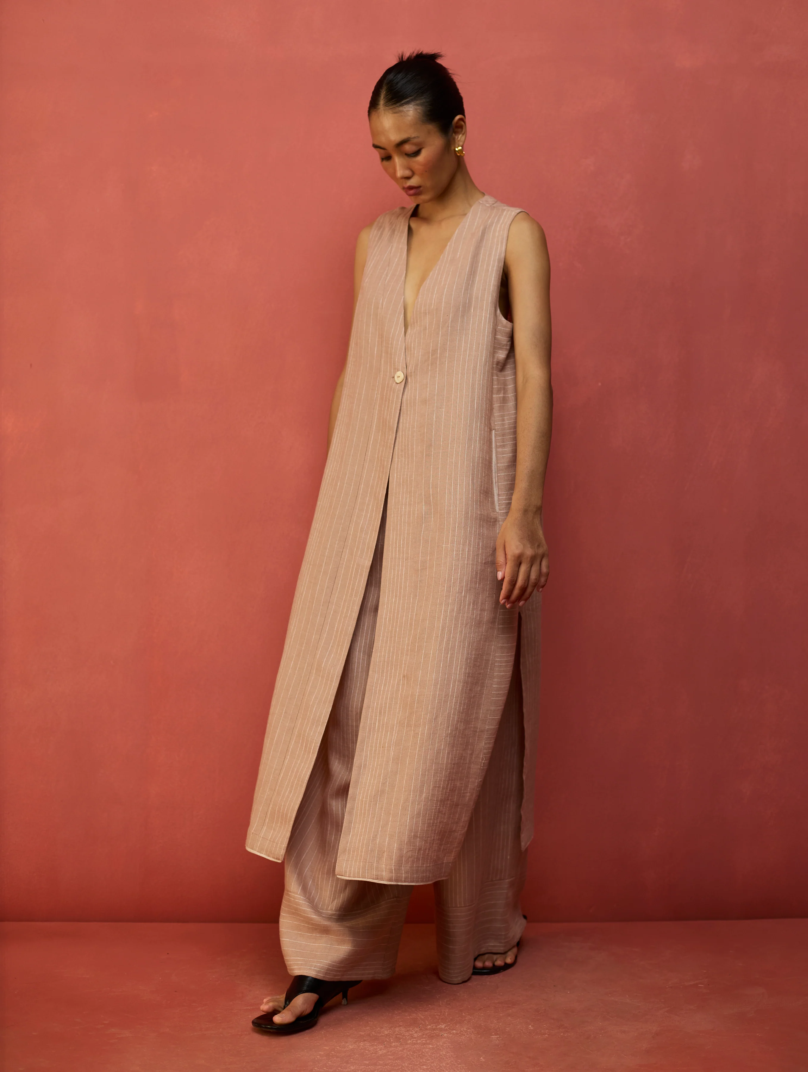 Misato Stripe Linen Overlay - Dusty Rose - Image 7