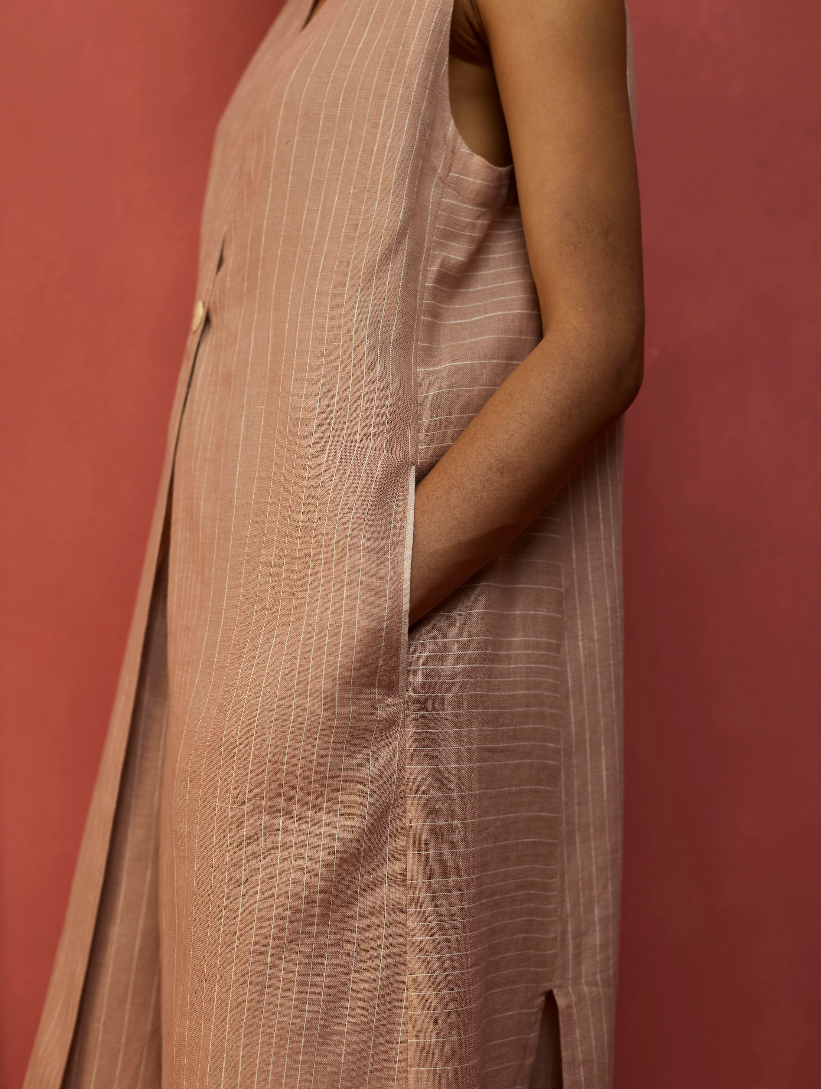 Misato Stripe Linen Overlay - Dusty Rose - Image 8