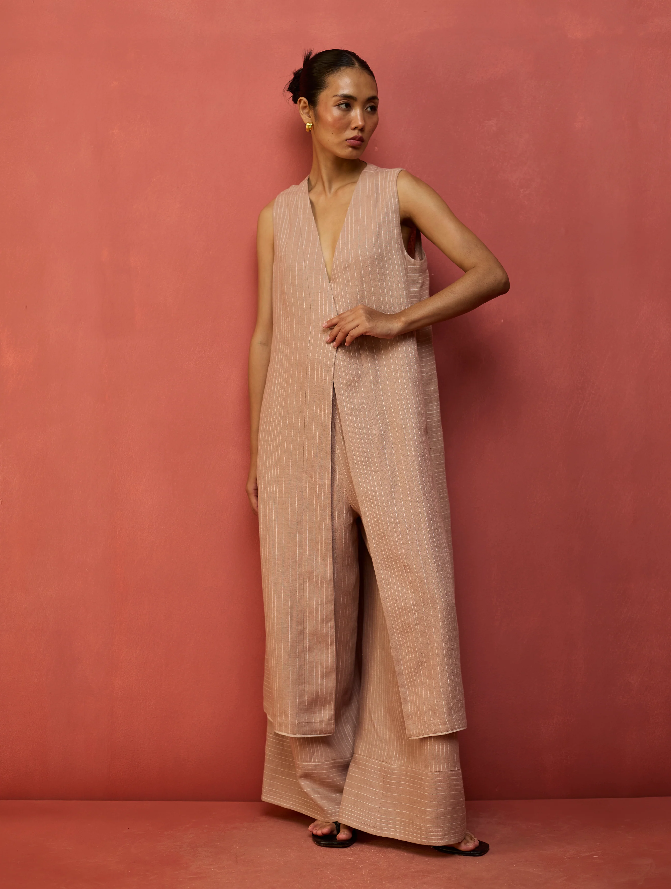 Misato Stripe Linen Co-ord Set - Dusty Rose - Image 9