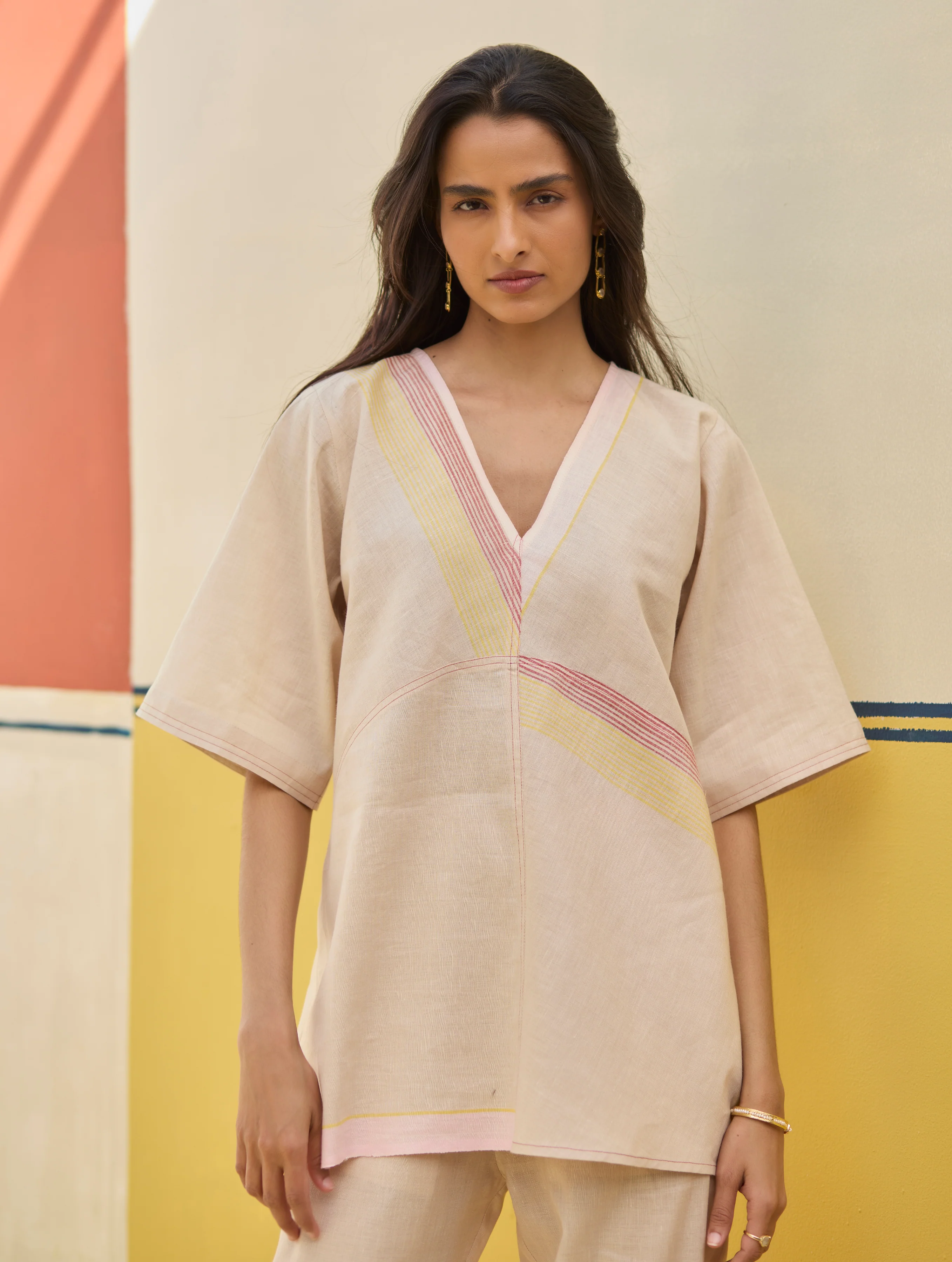 Moriko Border Linen Co-ord Set - Sand - Image 2