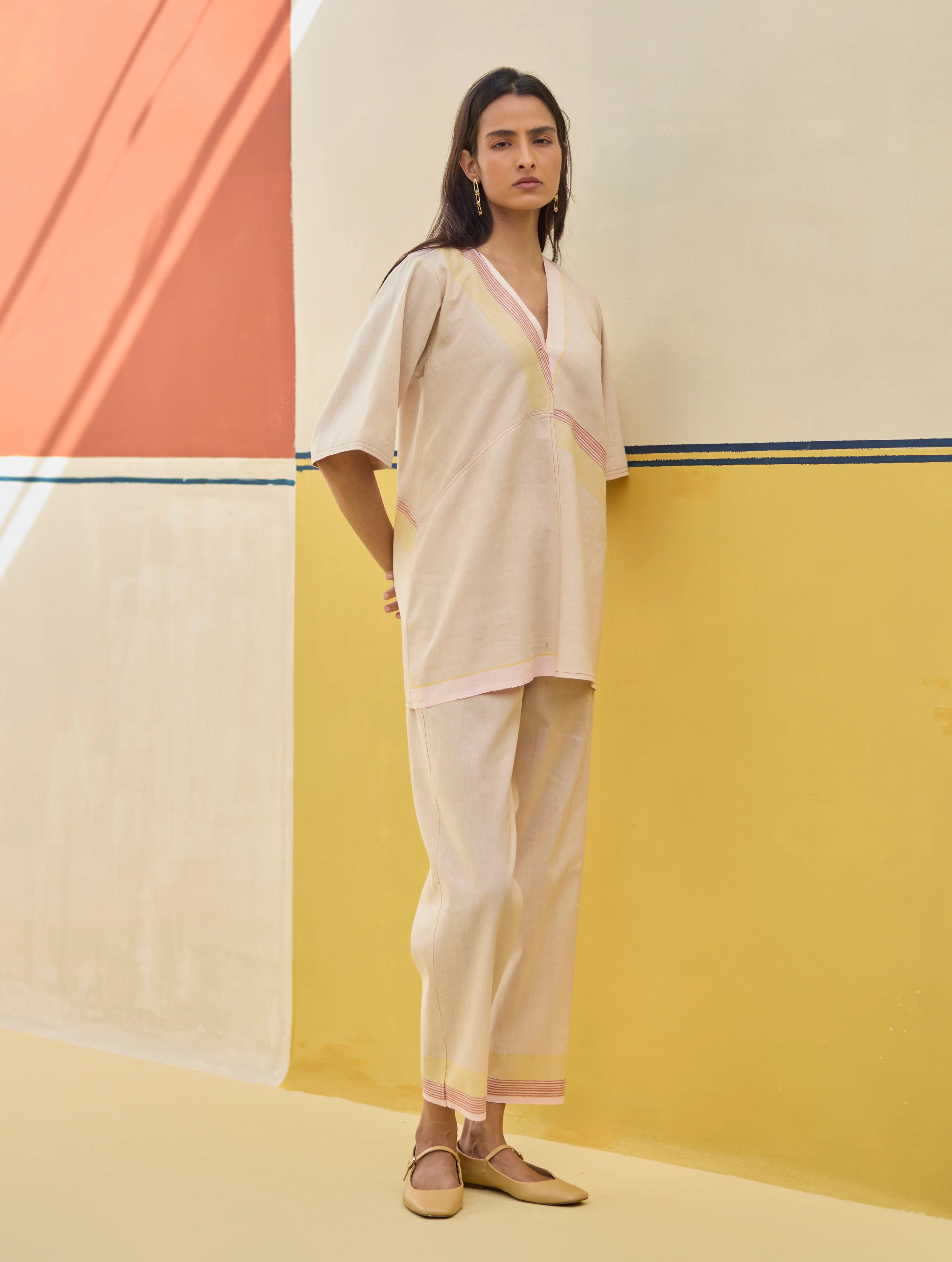 Moriko Border Linen Co-ord Set - Sand - Image 3