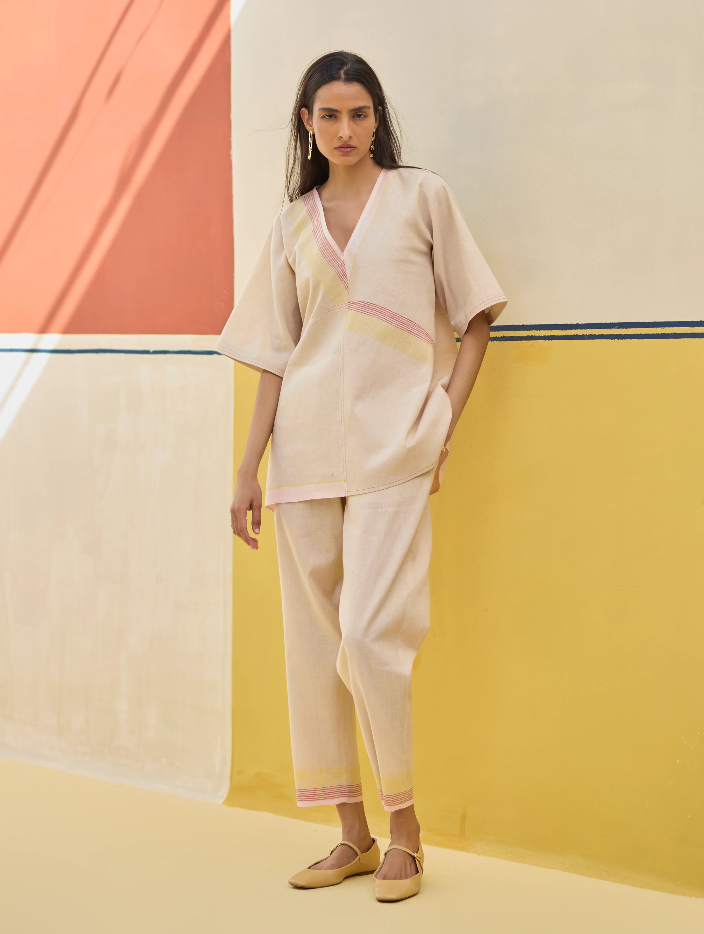 Moriko Border Linen Co-ord Set - Sand - Image 4