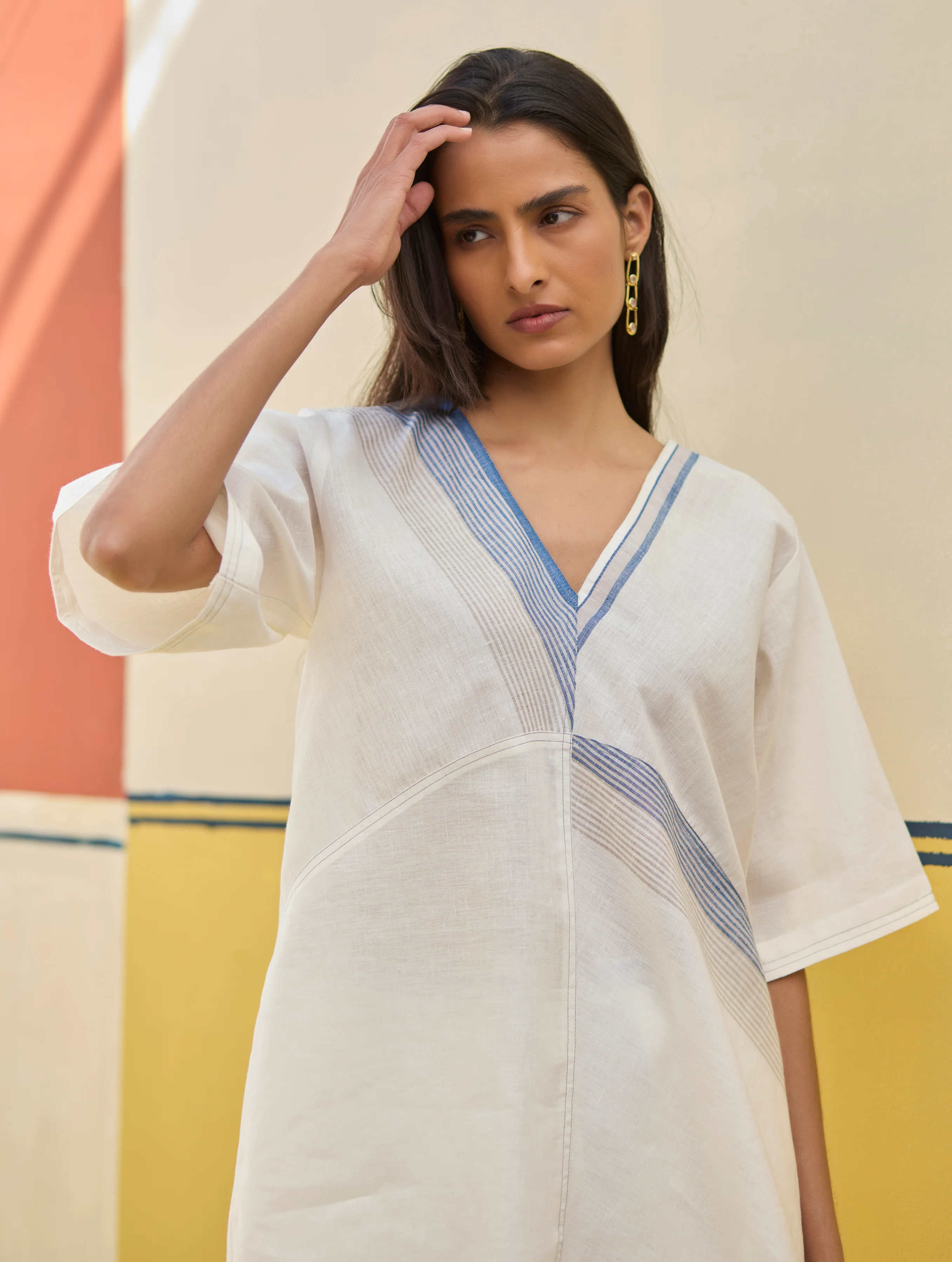 Moriko Border Linen Top - Ivory - Image 4