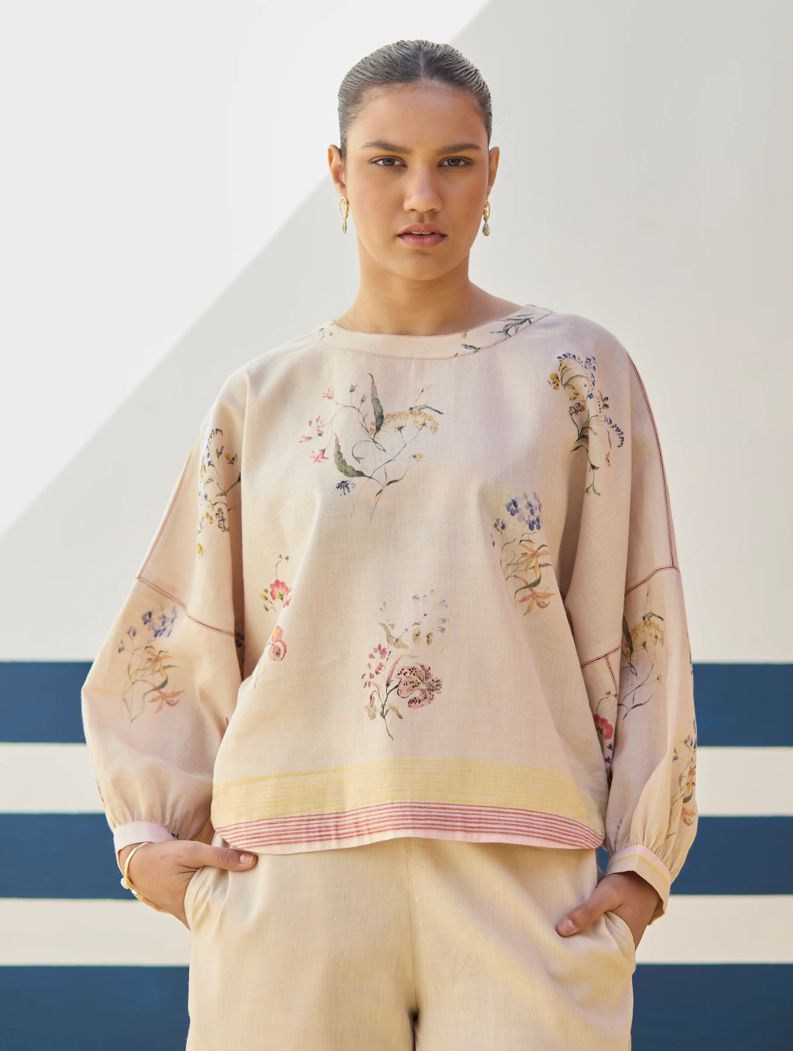 Myra Watercolor Floral Co-ord Set - Sand - Image 2