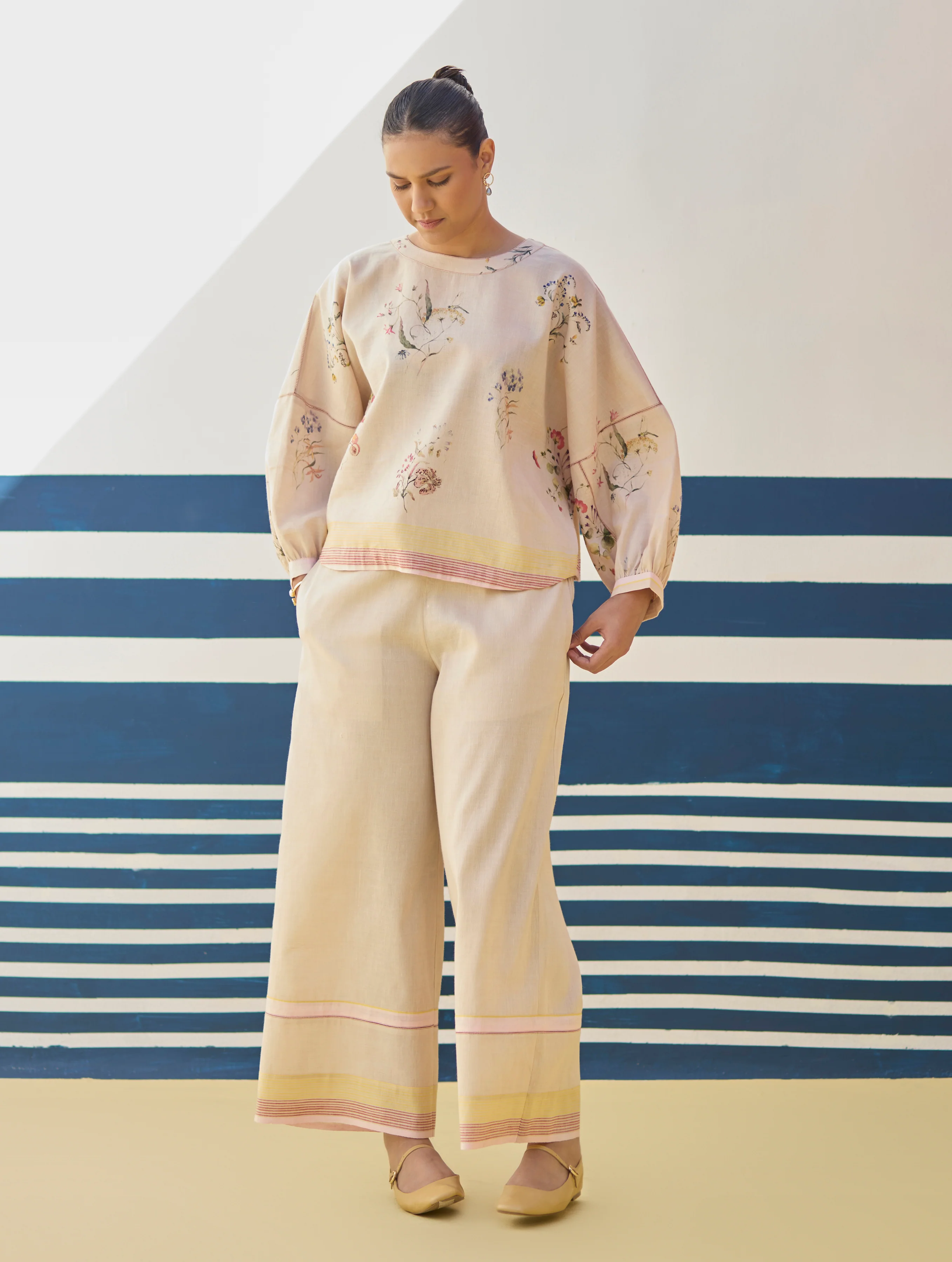 Myra Watercolor Floral Co-ord Set - Sand - Image 4
