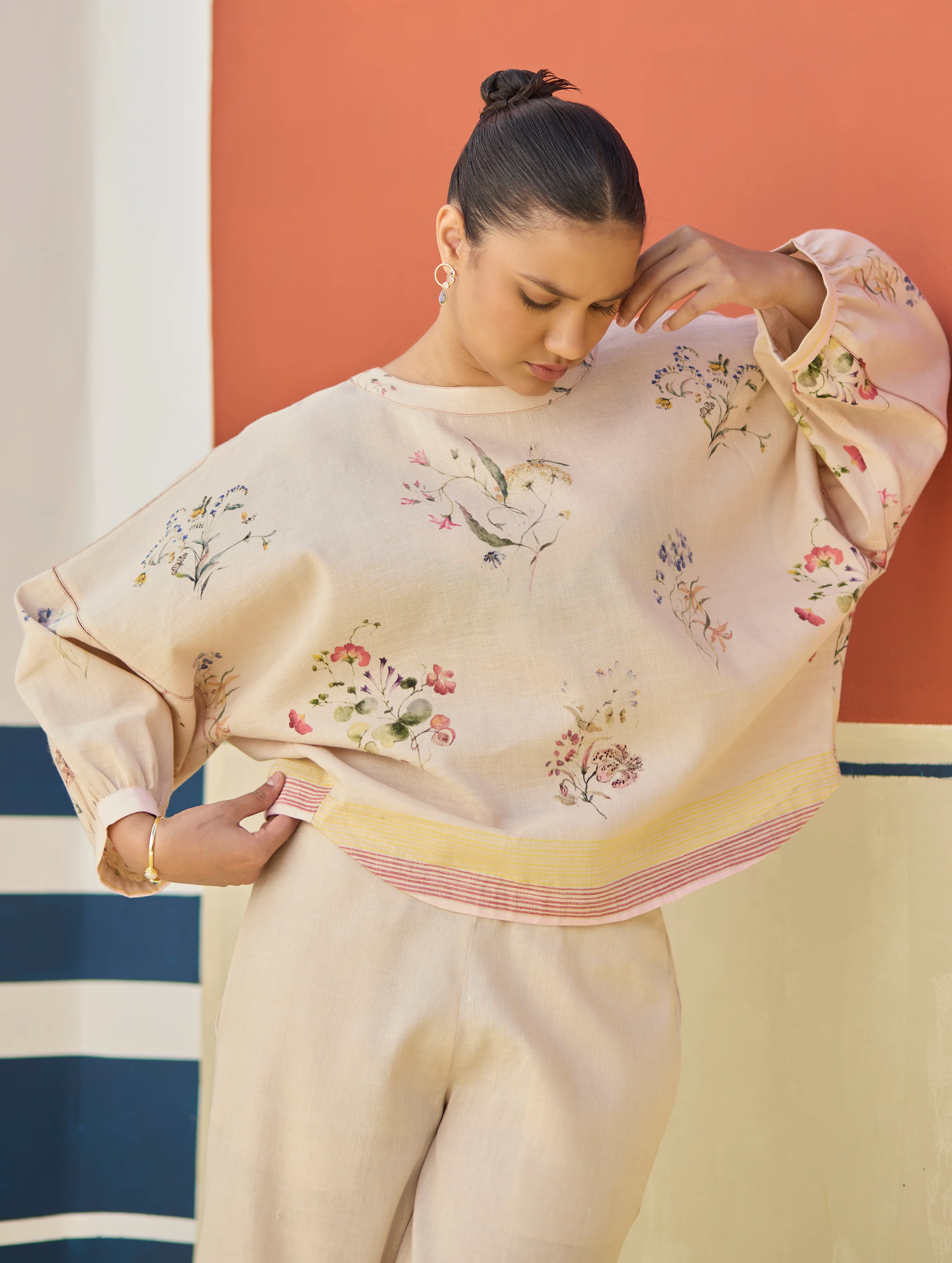 Myra Watercolor Floral Co-ord Set - Sand - Image 5