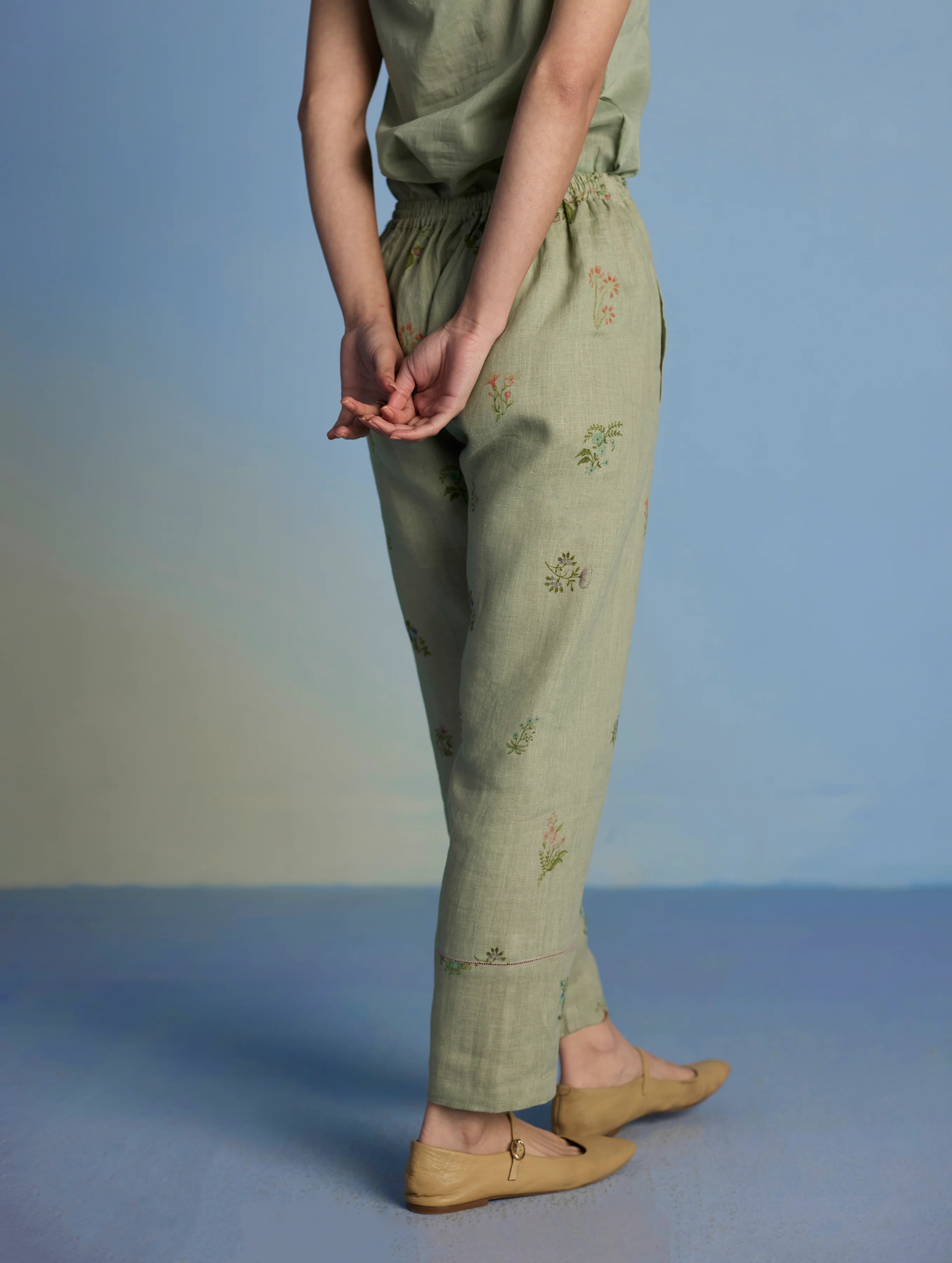 Nama Floral Linen Pant - Mint - Image 2