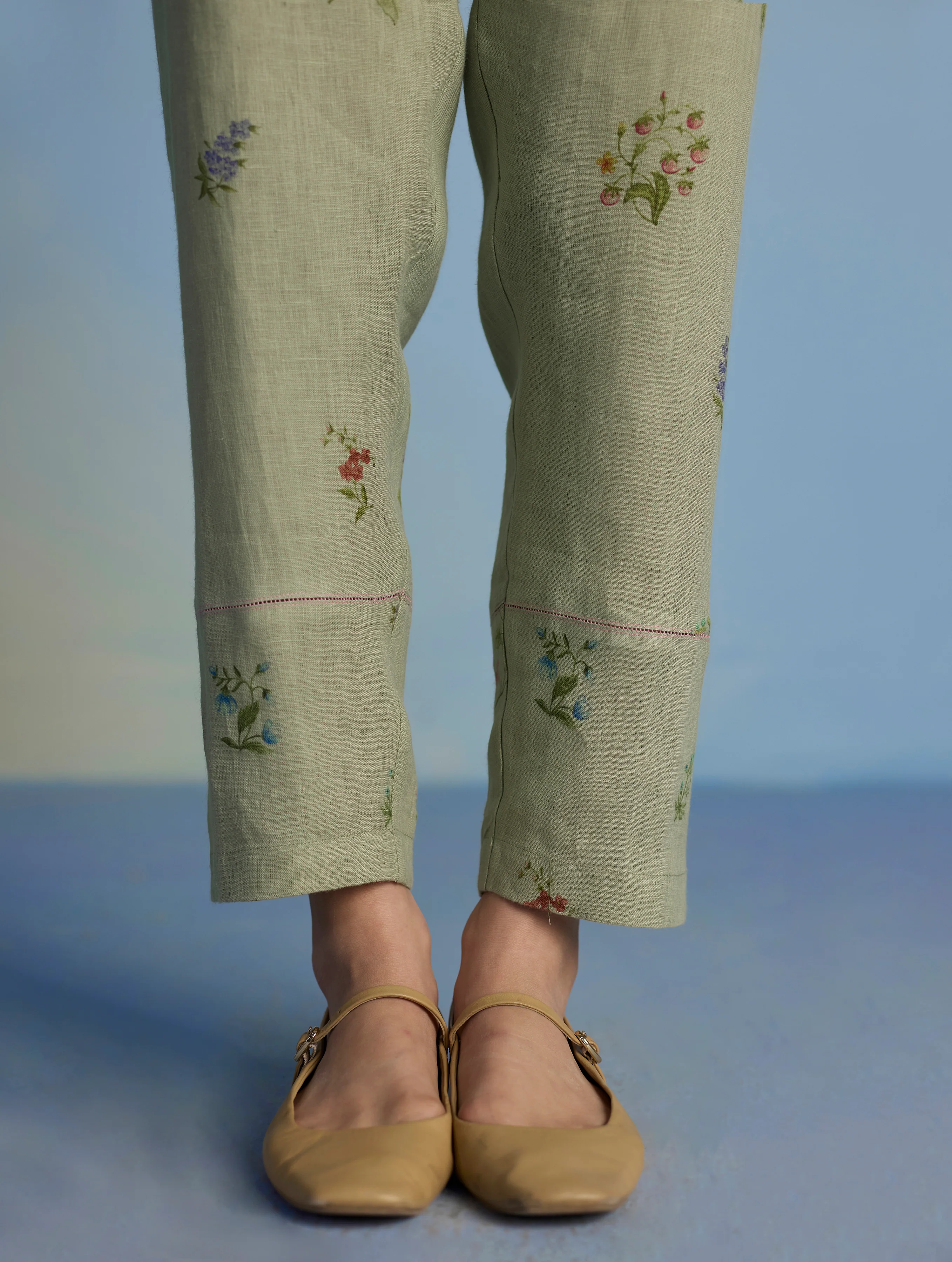 Nama Floral Linen Pant - Mint - Image 4