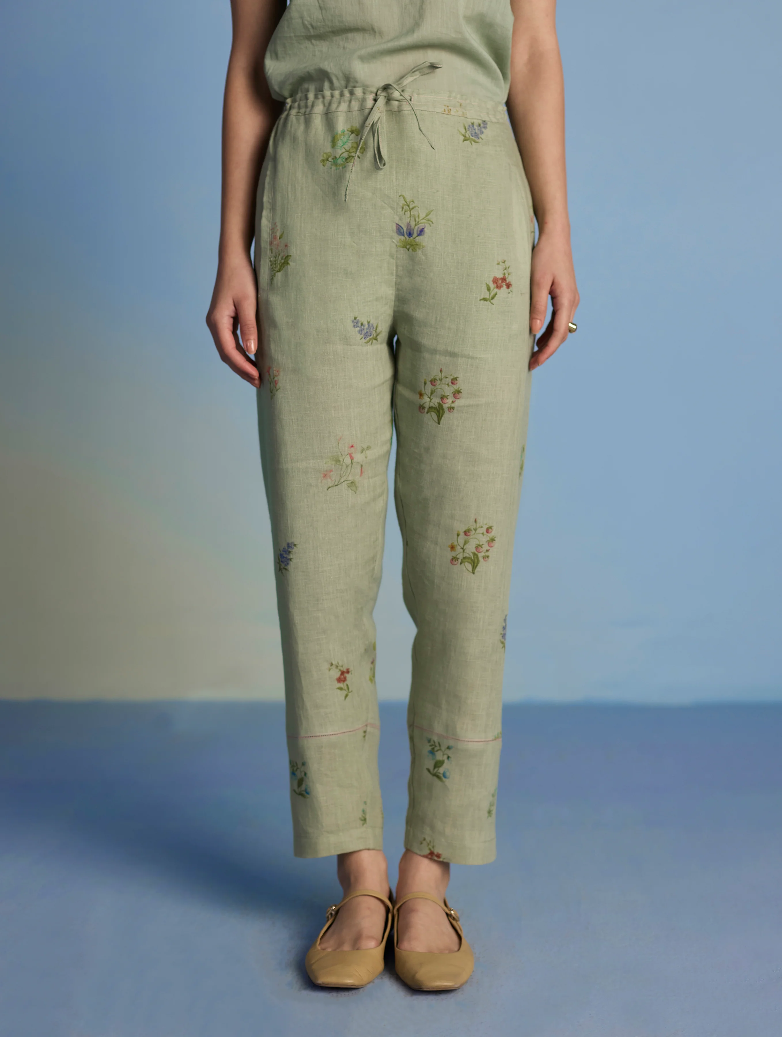 Nama Floral Linen Pant - Mint - Image 5