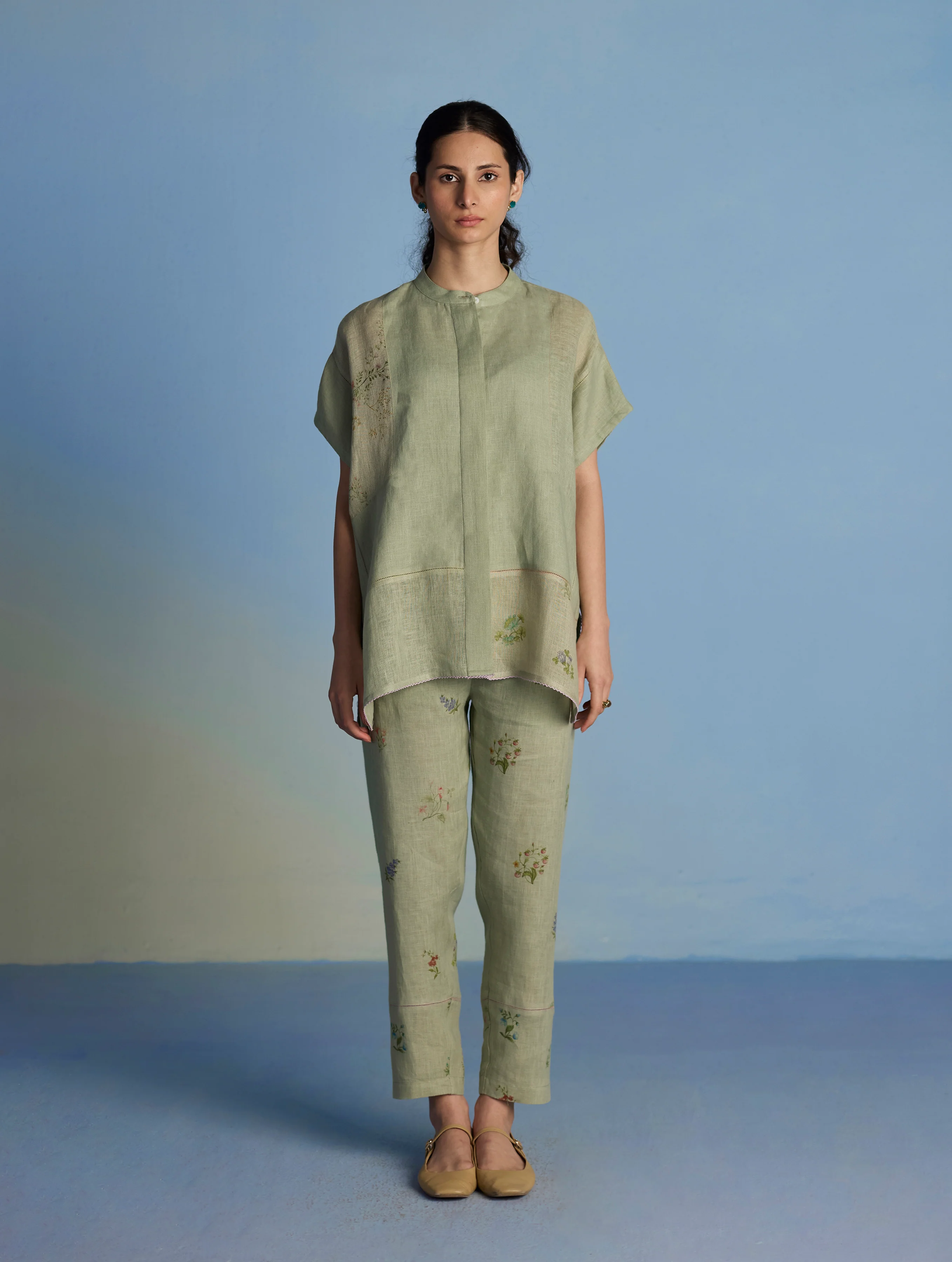 Nama Floral Linen Pant - Mint - Image 7