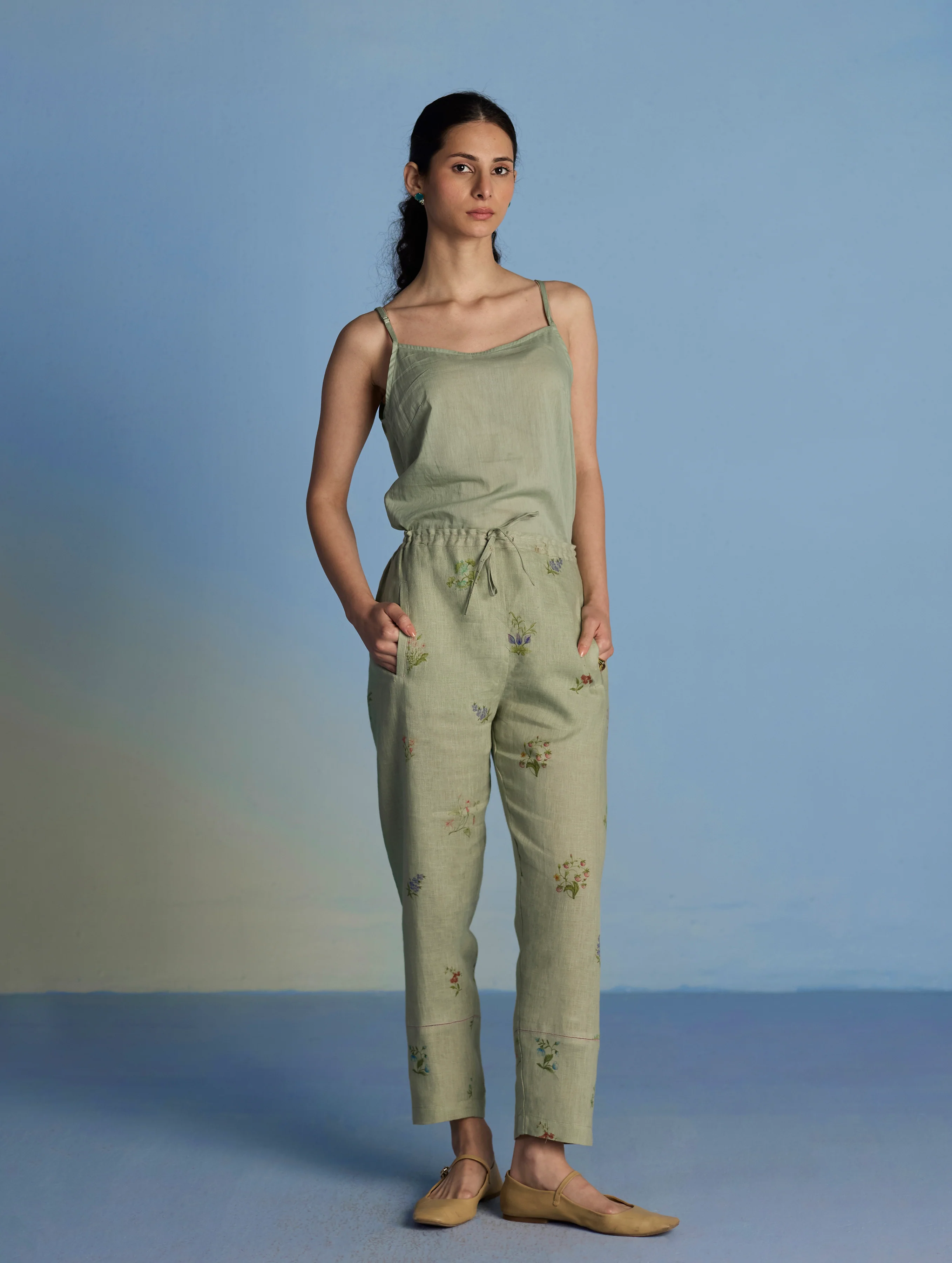 Nama Floral Linen Pant - Mint - Image 8