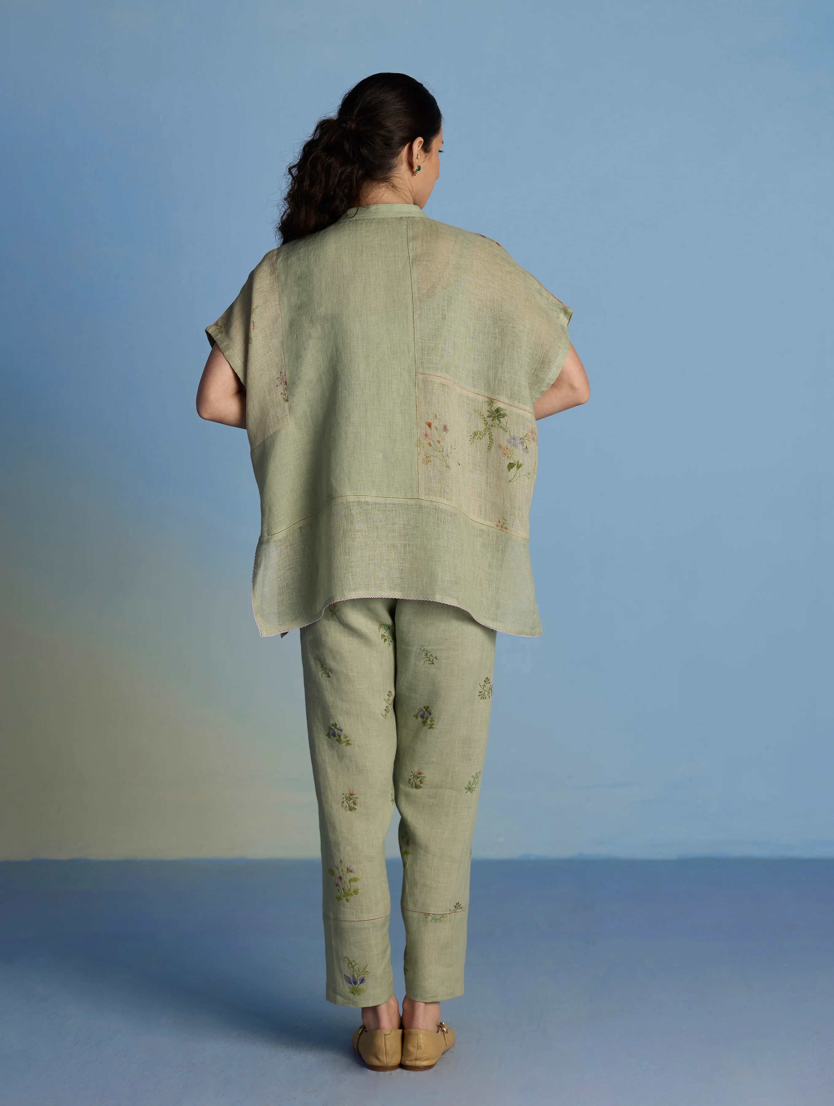 Nama Floral Linen Pant - Mint - Image 9