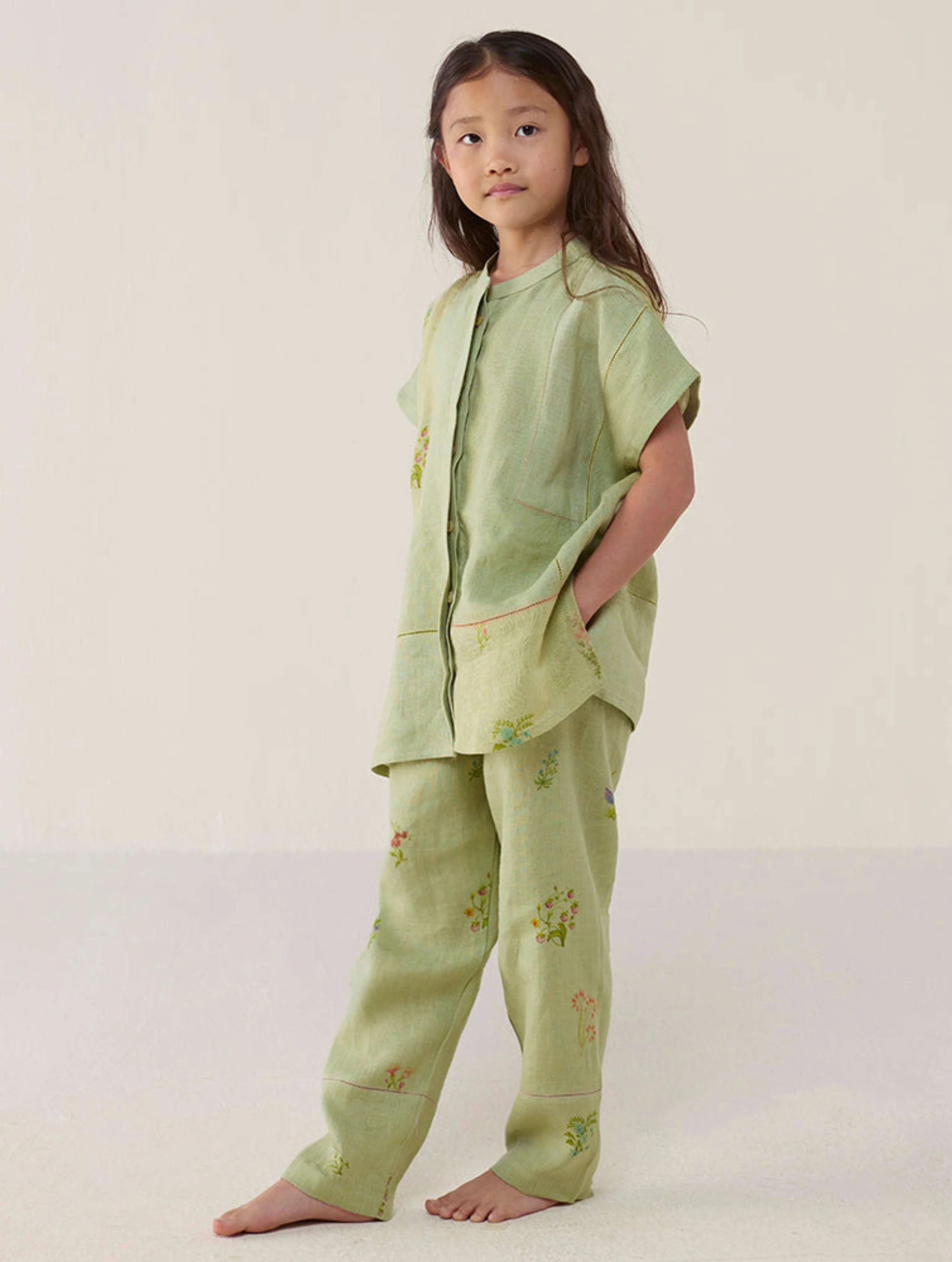 Nama Floral Linen Pant - Mint