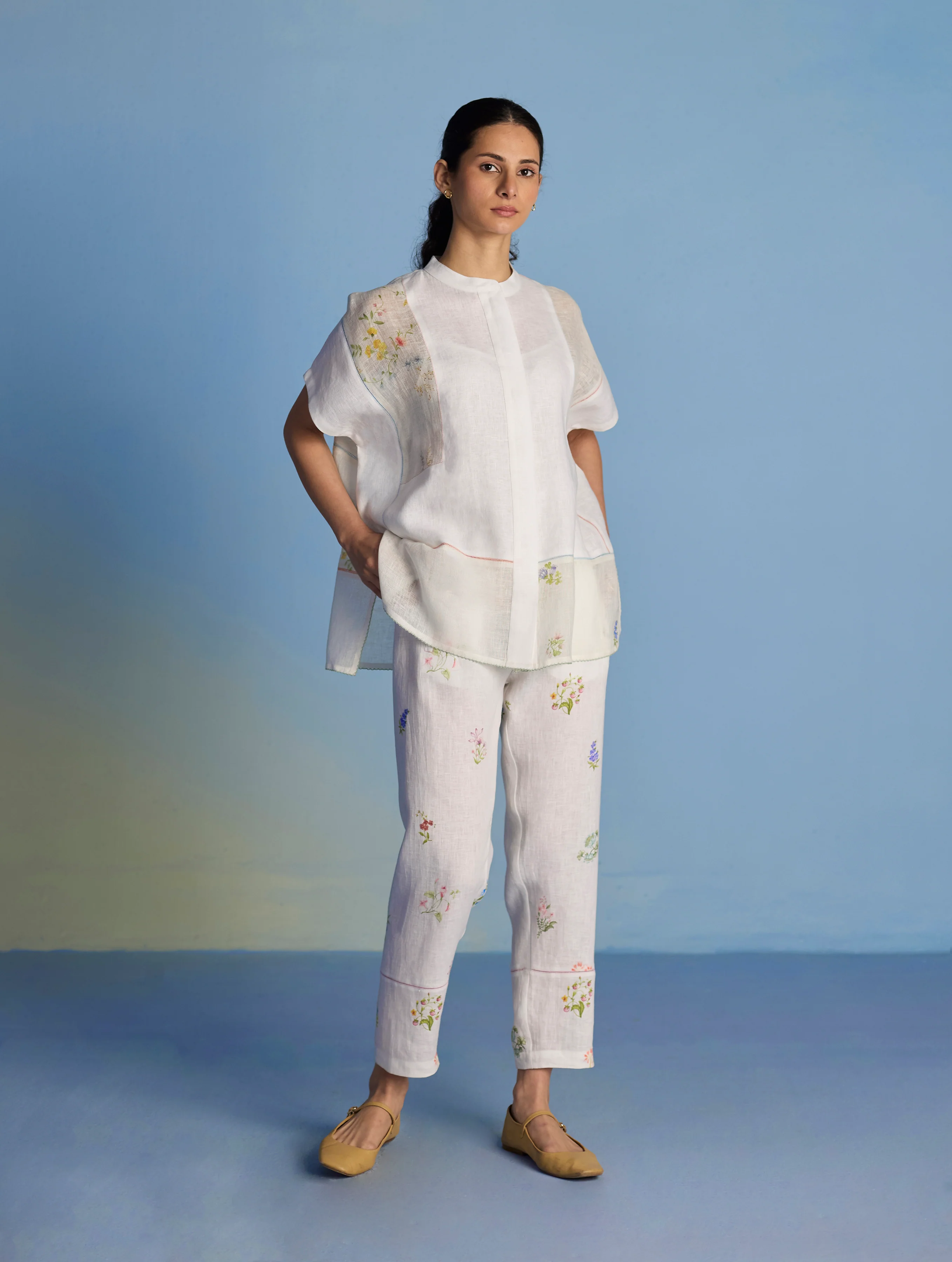Nama Floral Linen Pant - White - Image 2