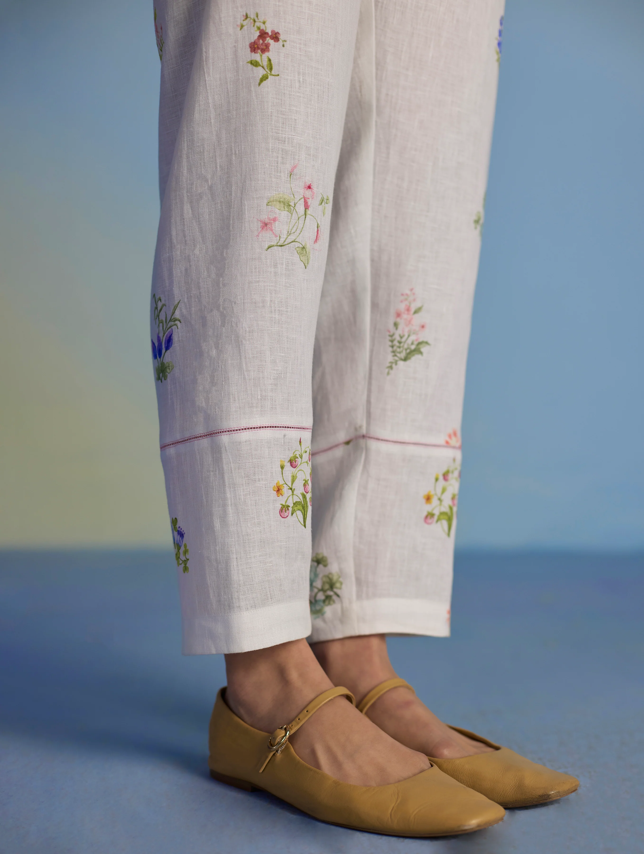 Nama Floral Linen Pant - White - Image 4