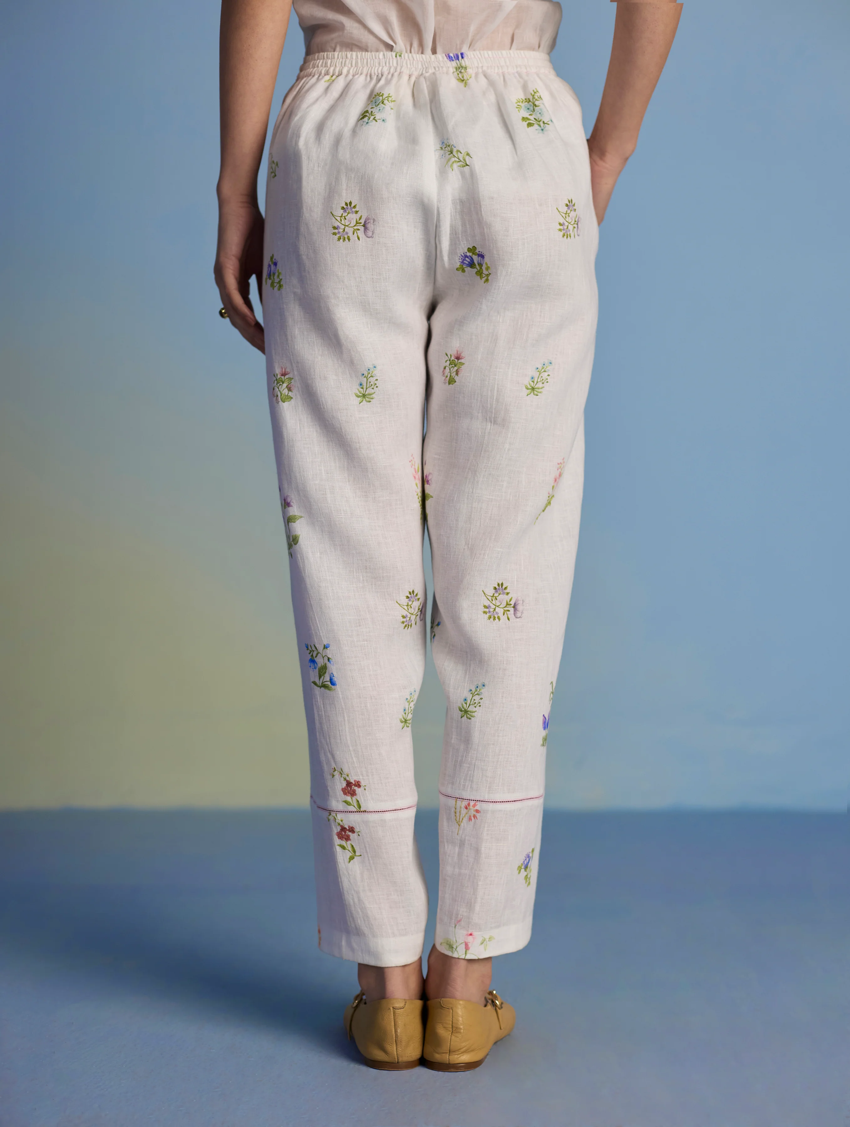 Nama Floral Linen Pant - White - Image 6