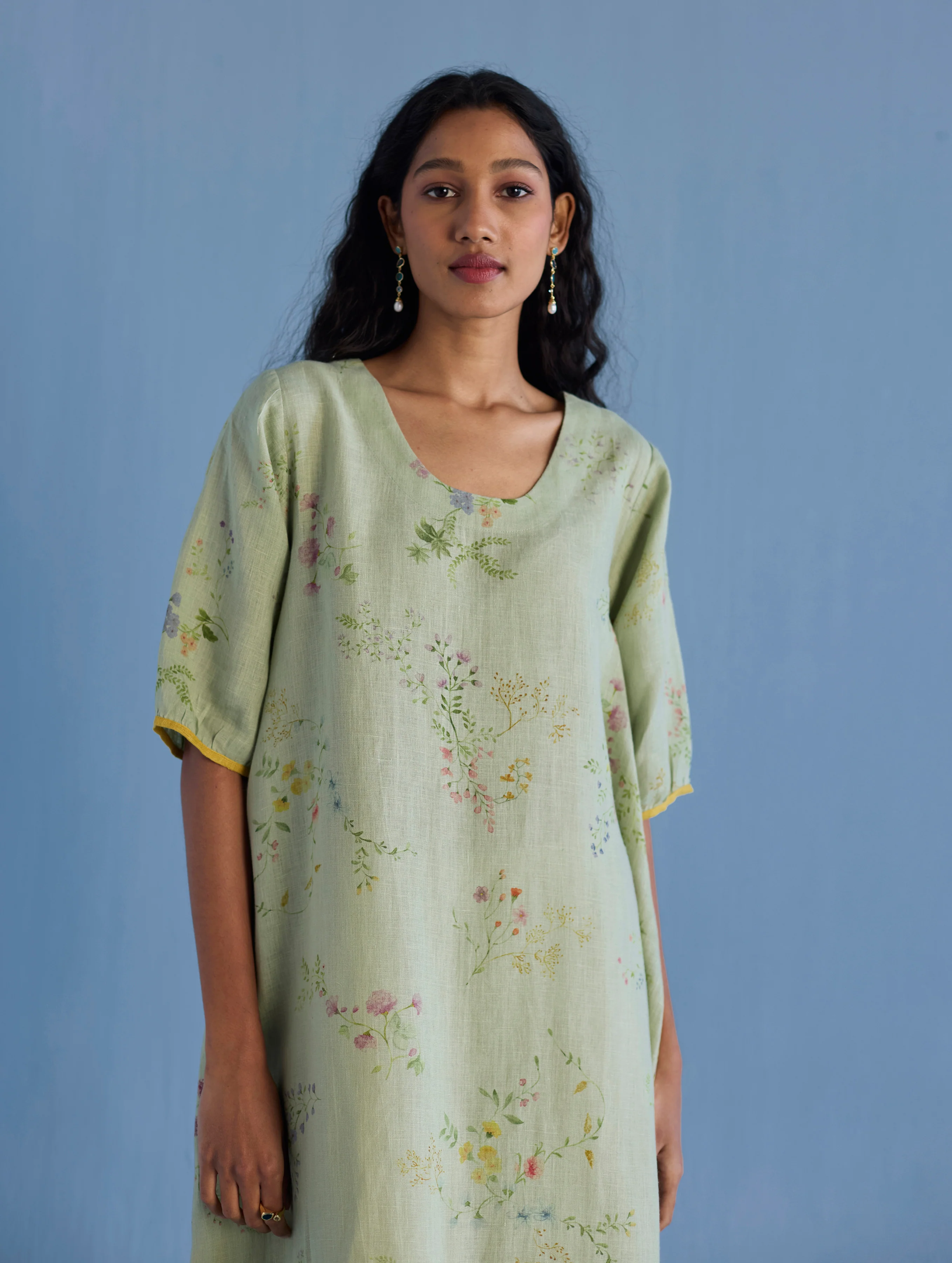 Nami Floral Printed Linen Dress - Mint - Image 6