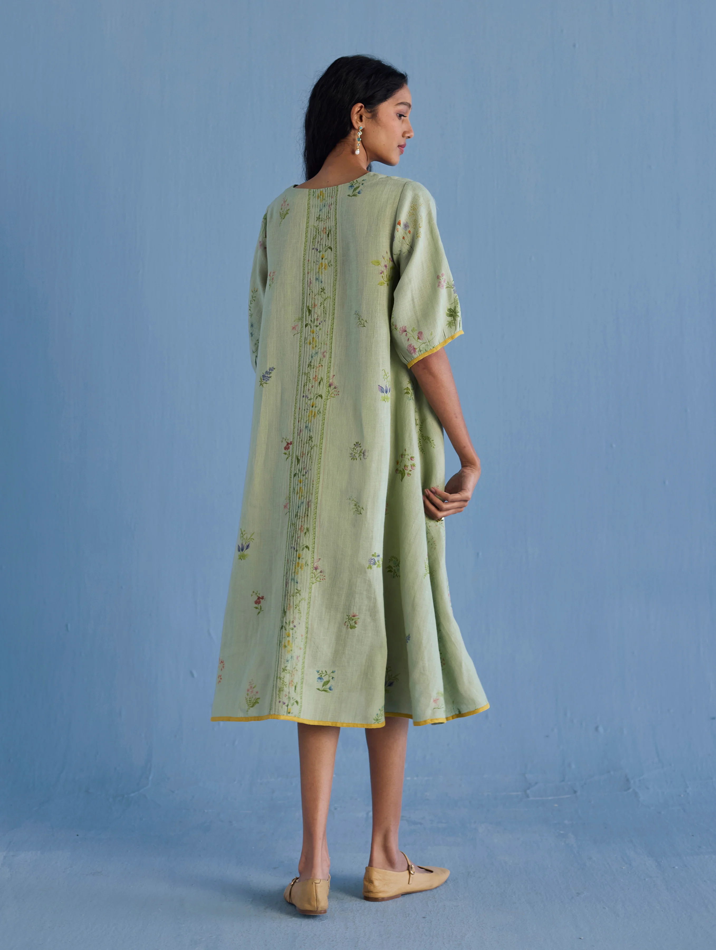 Nami Floral Printed Linen Dress - Mint - Image 8