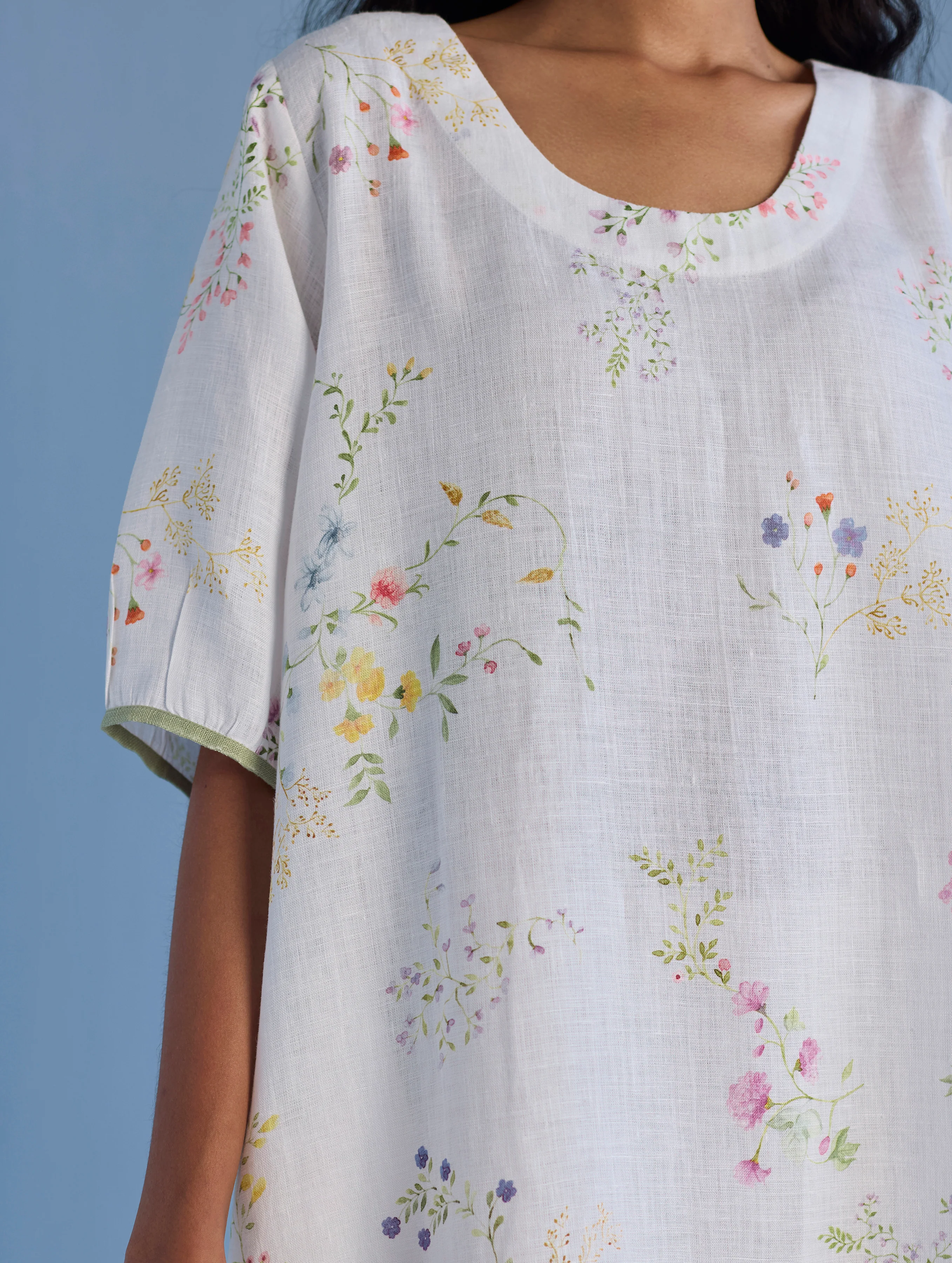 Nami Floral Printed Linen Dress - White - Image 2