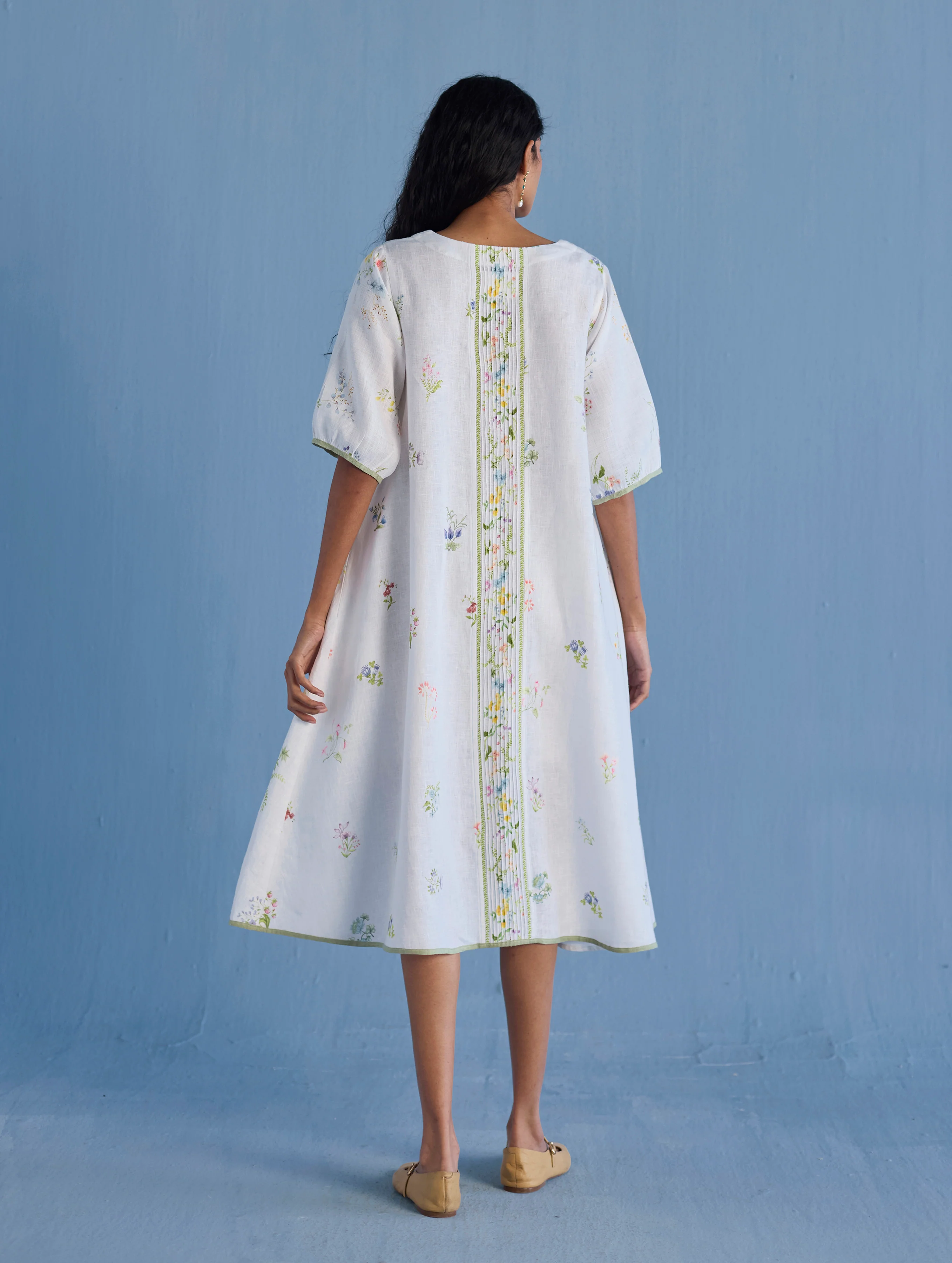 Nami Floral Printed Linen Dress - White - Image 5