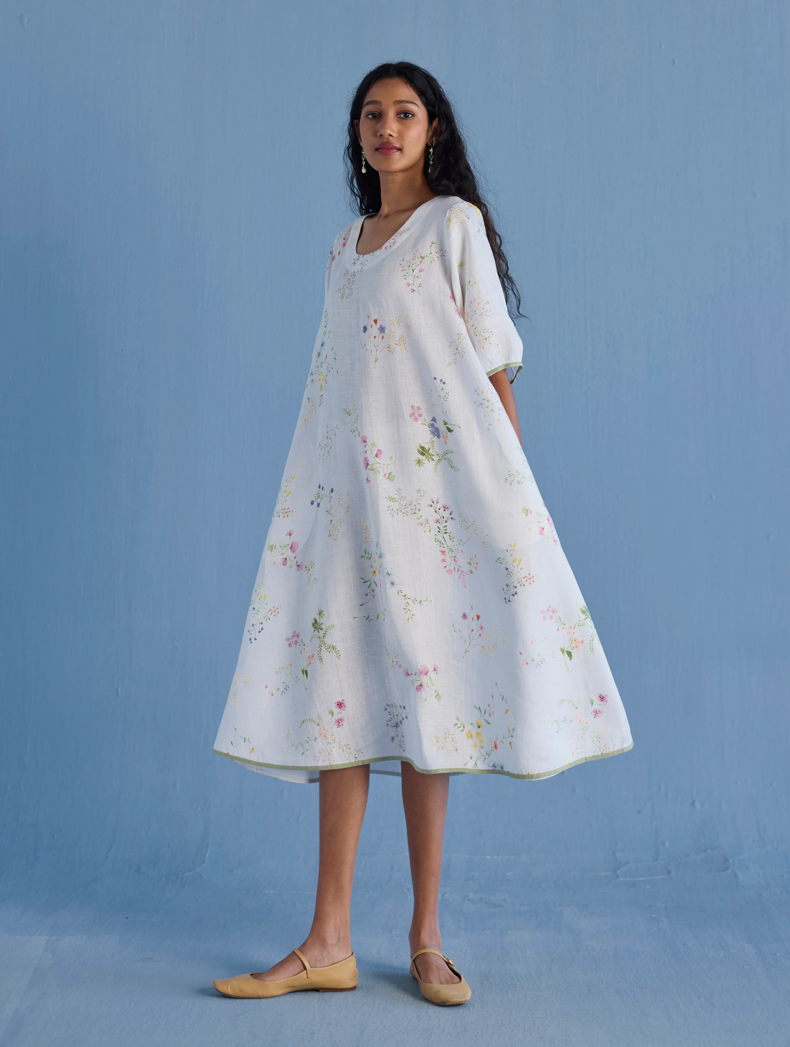 Nami Floral Printed Linen Dress - White - Image 6
