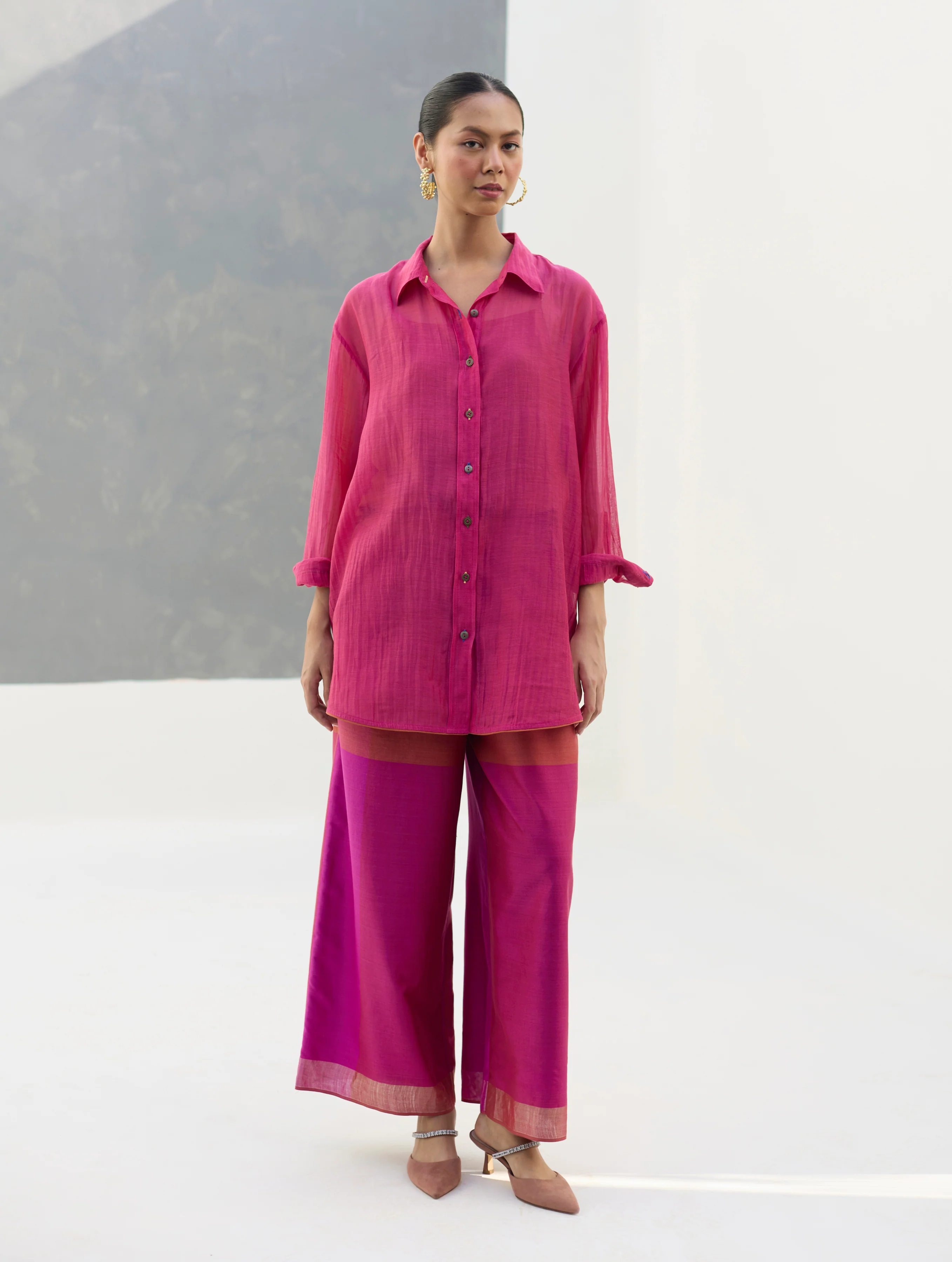 Nazo Sheer Silk Chanderi Shirt -  Rose - Image 4