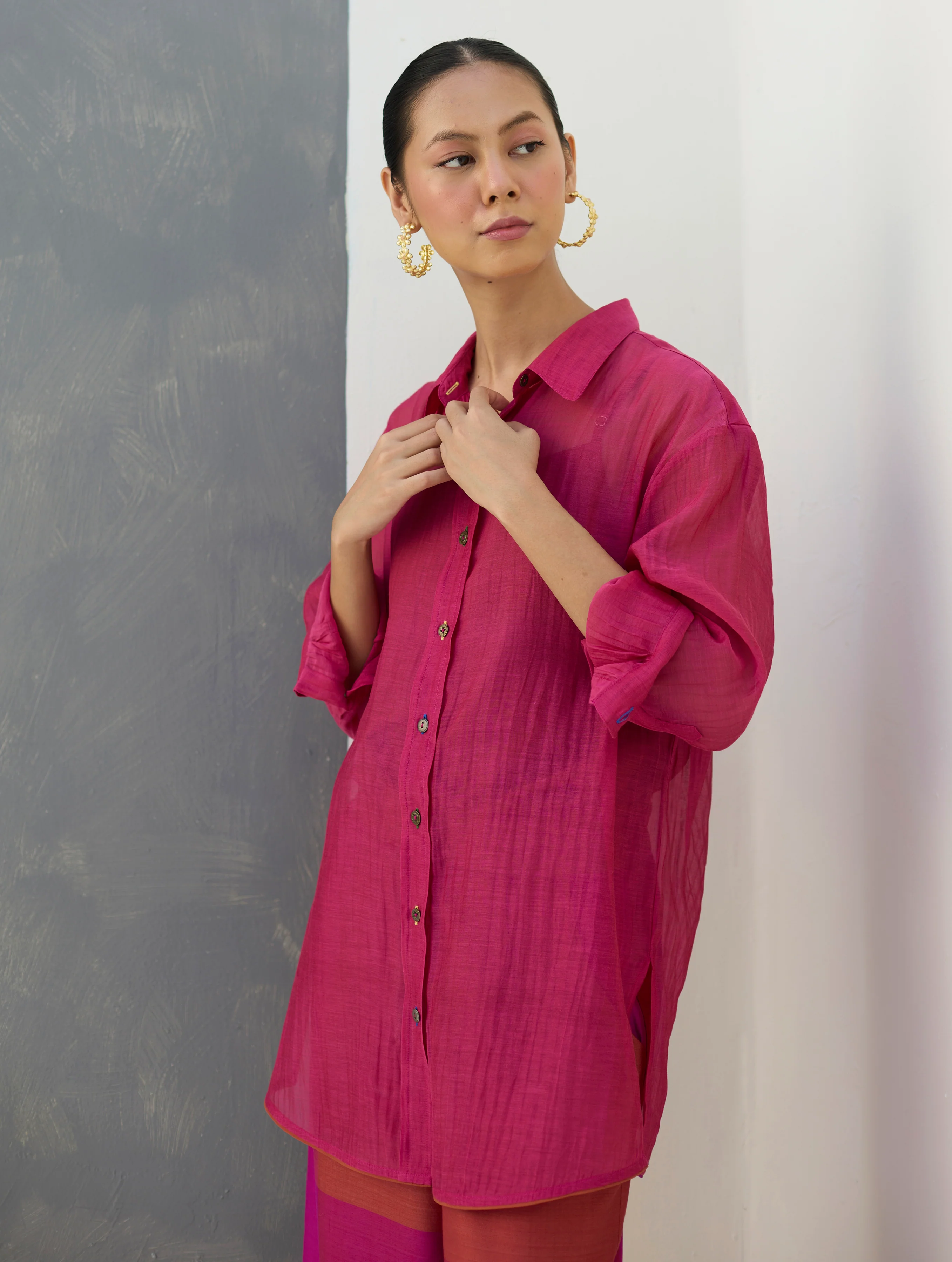 Nazo Sheer Silk Chanderi Shirt -  Rose - Image 6