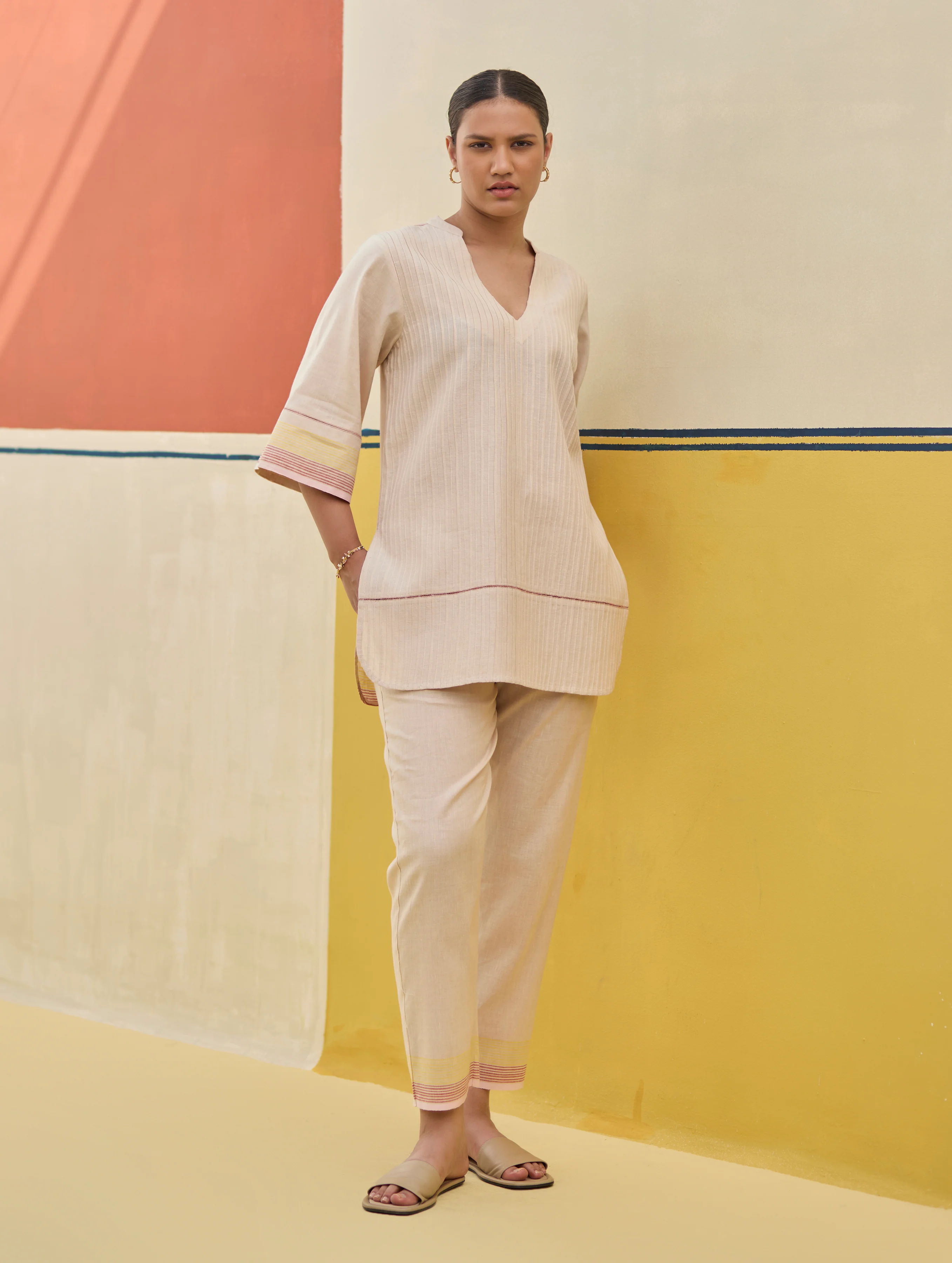 Neri Border Linen Co-ord Set - Sand - Image 3