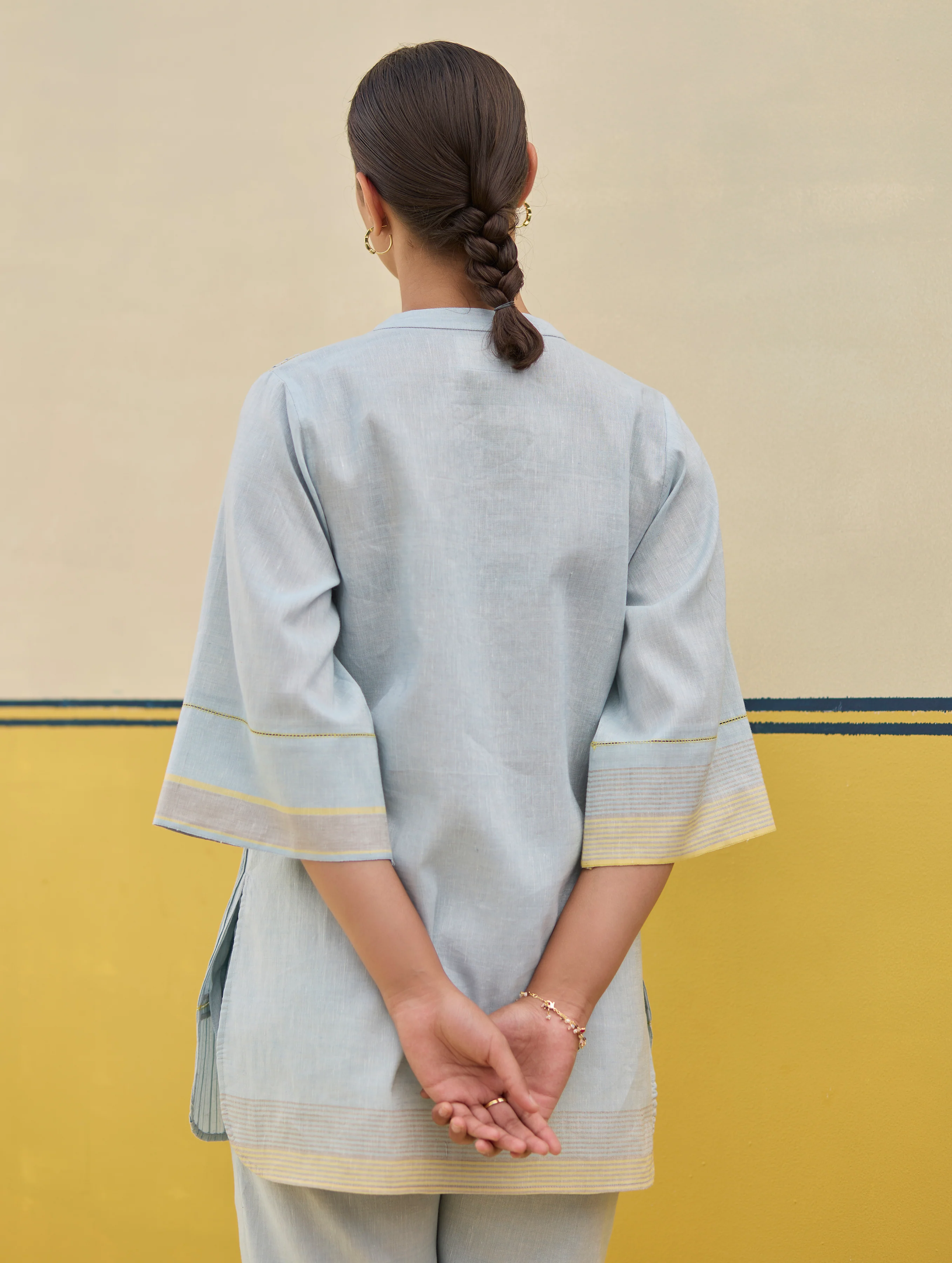 Neri Pintuck Border Linen Top - Sky - Image 3