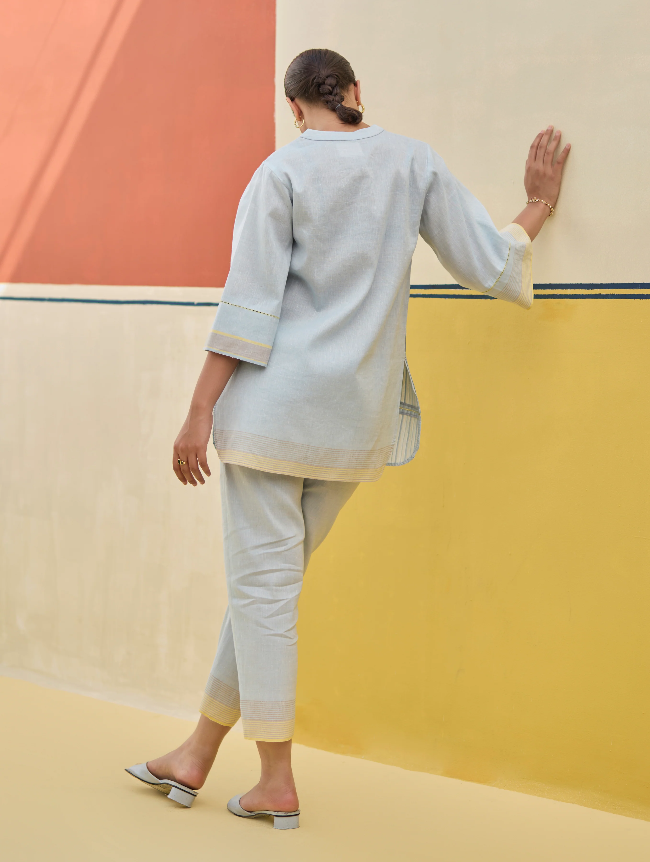 Neri Pintuck Border Linen Top - Sky - Image 7