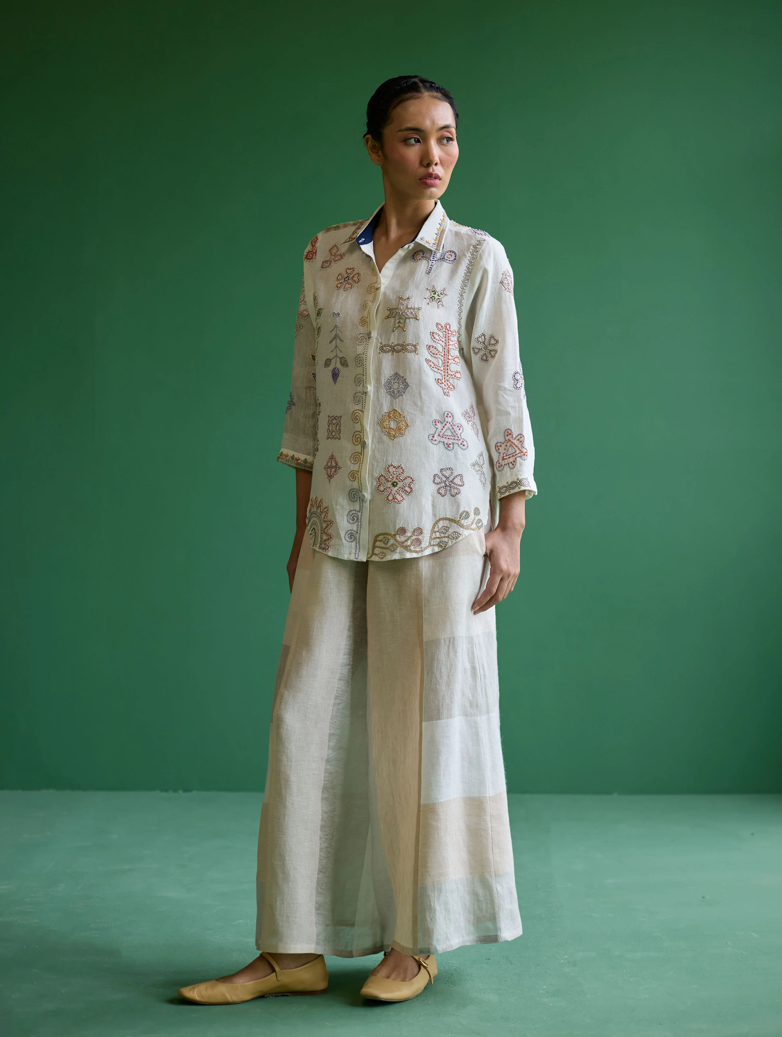 Nia Metallic Linen Culottes - Ivory - Image 5