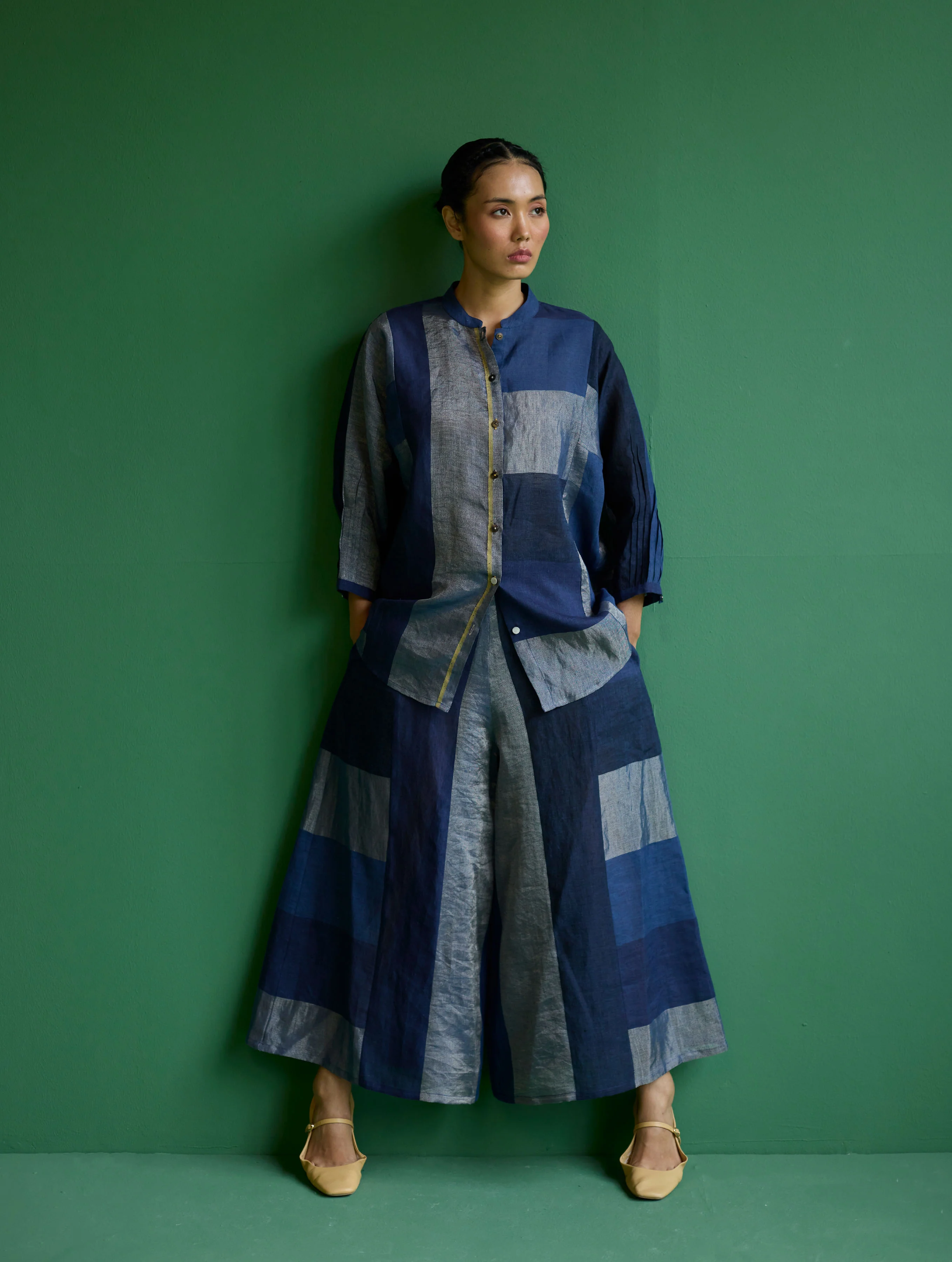 Nia Metallic Linen Culottes - Navy - Image 2