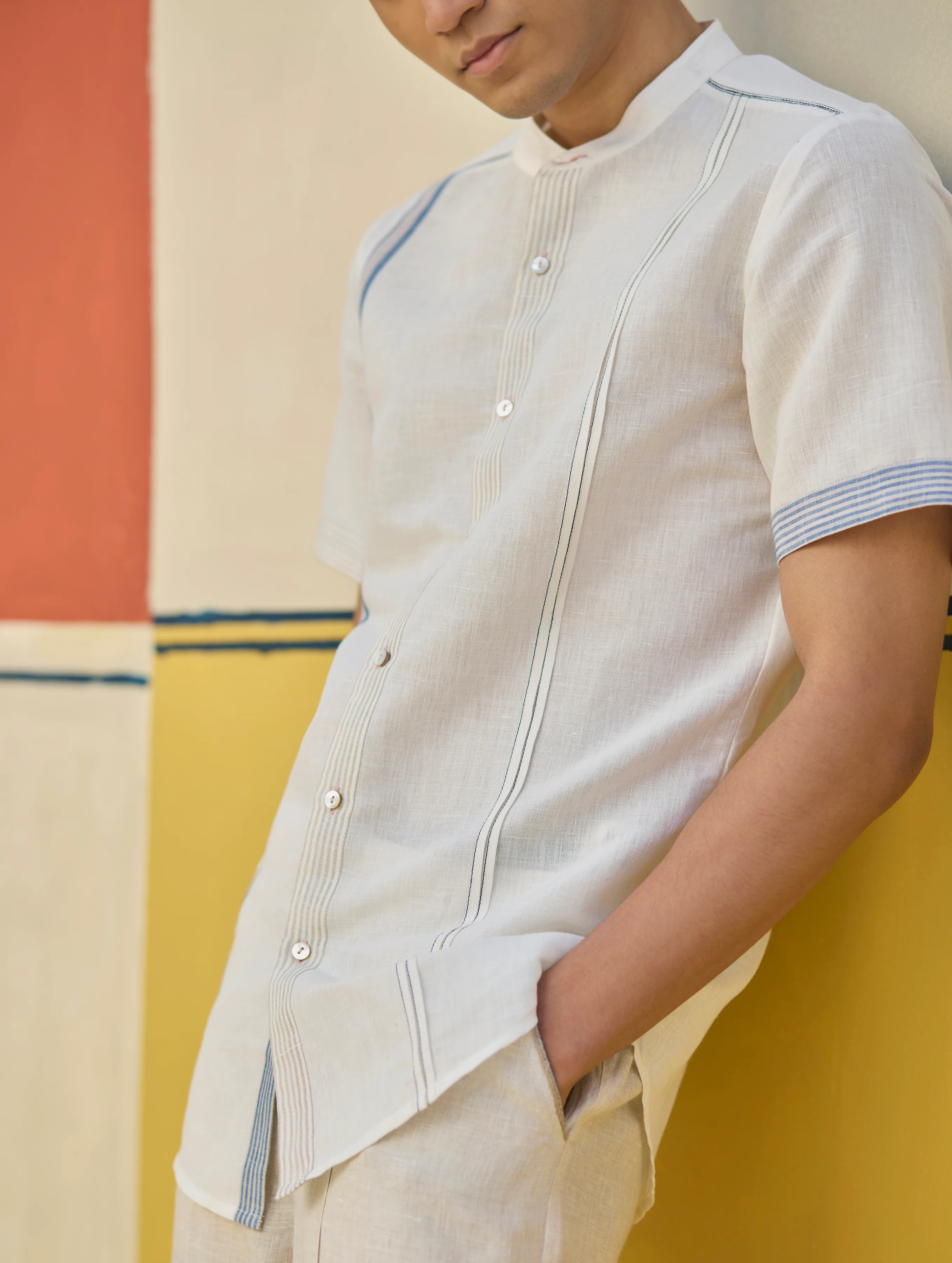 Niko Border Linen Shirt - Ivory - Image 3