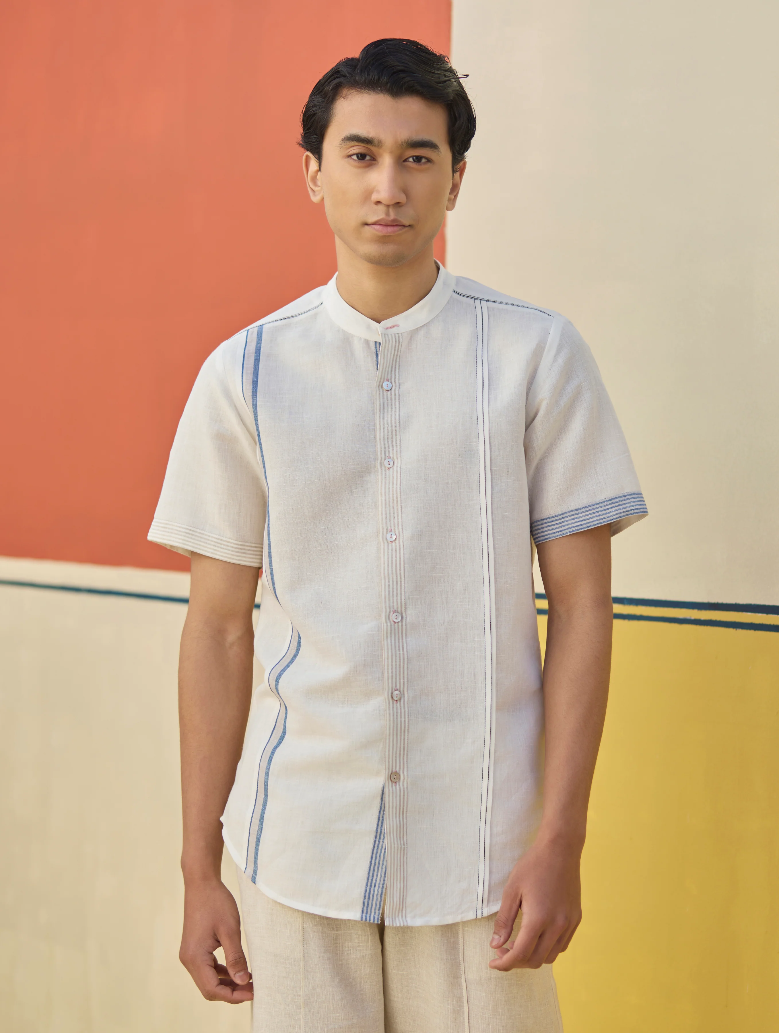 Niko Border Linen Shirt - Ivory - Image 5