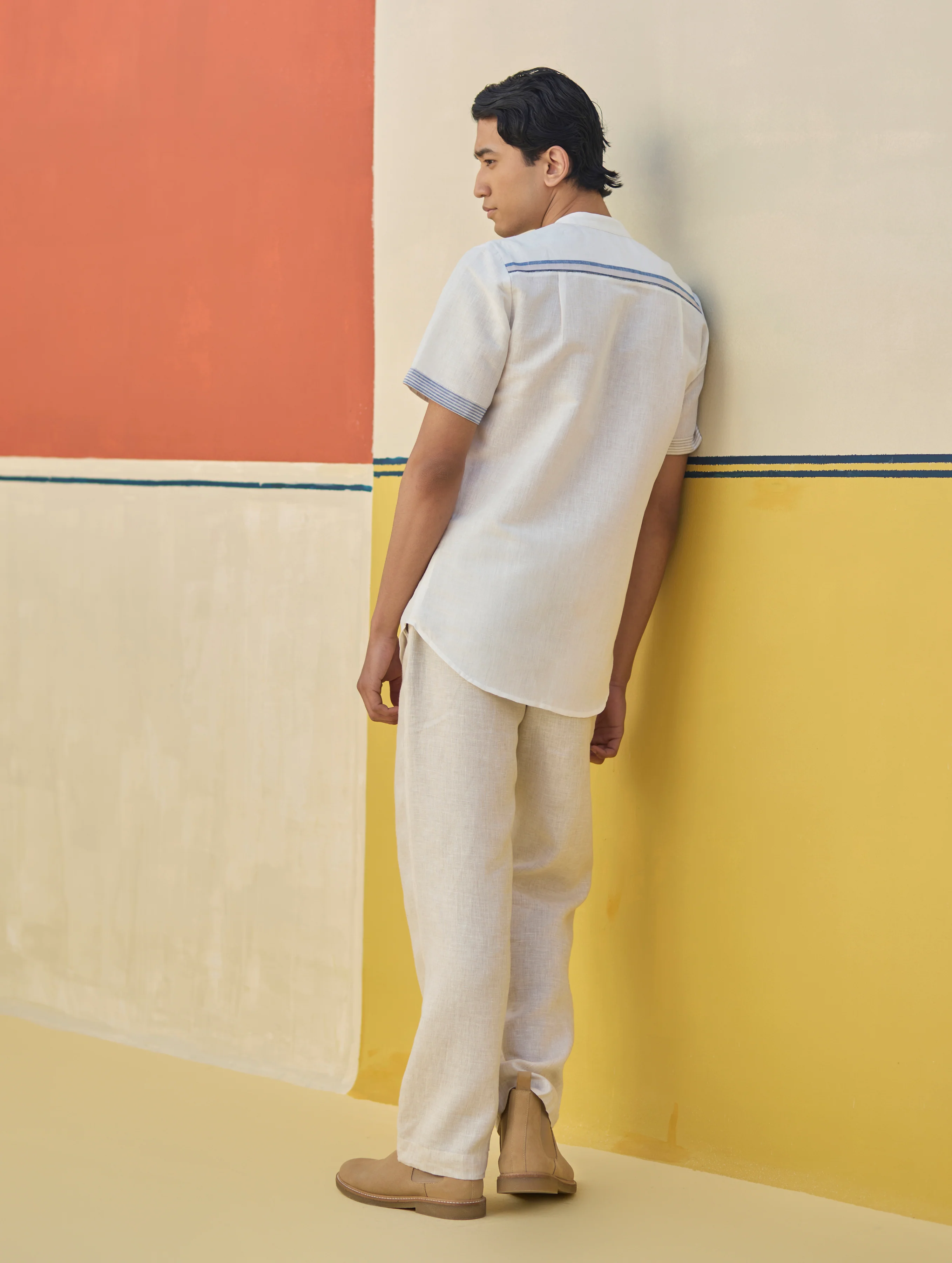 Niko Border Linen Shirt - Ivory - Image 6