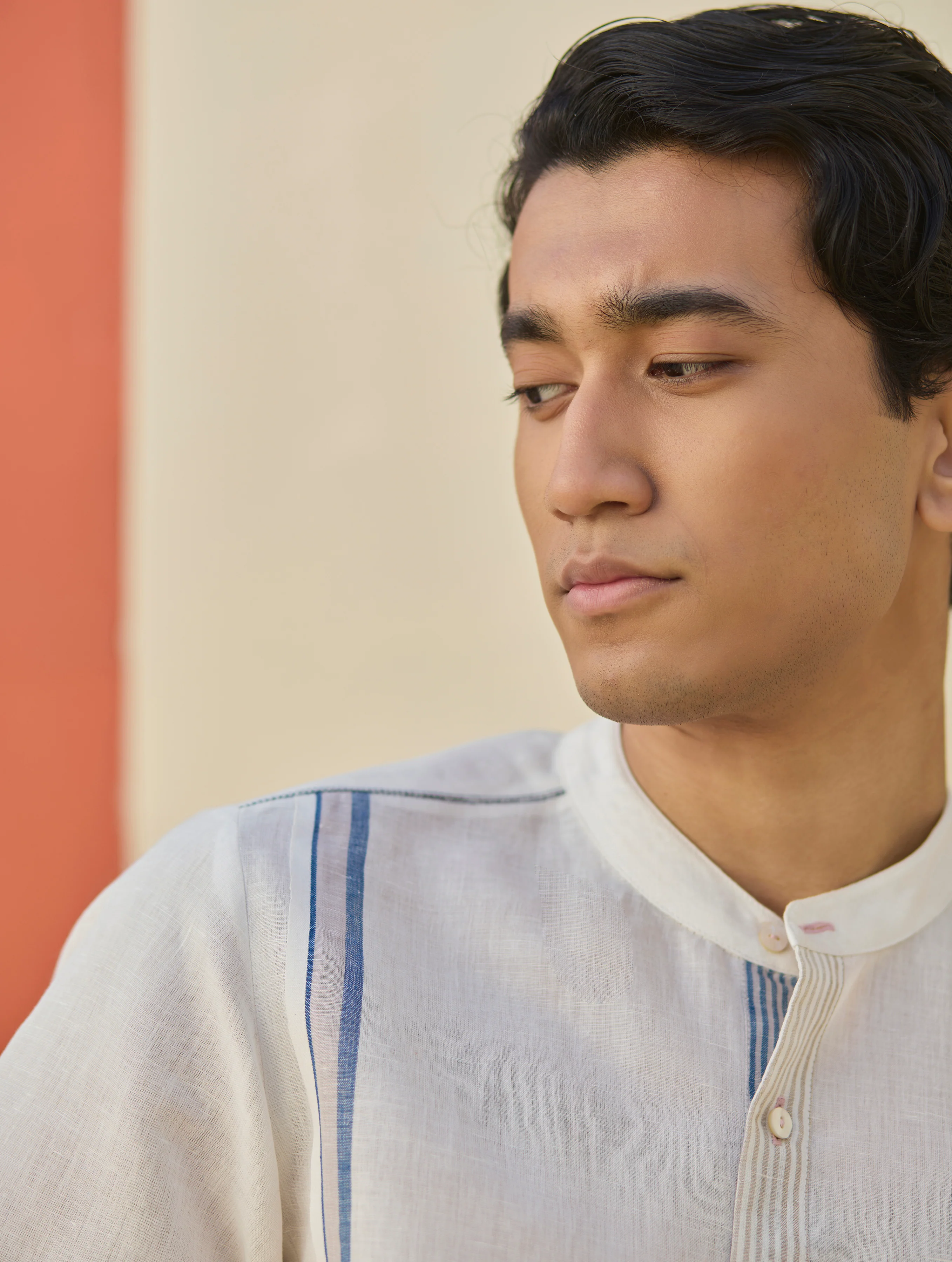 Niko Border Linen Shirt - Ivory - Image 8