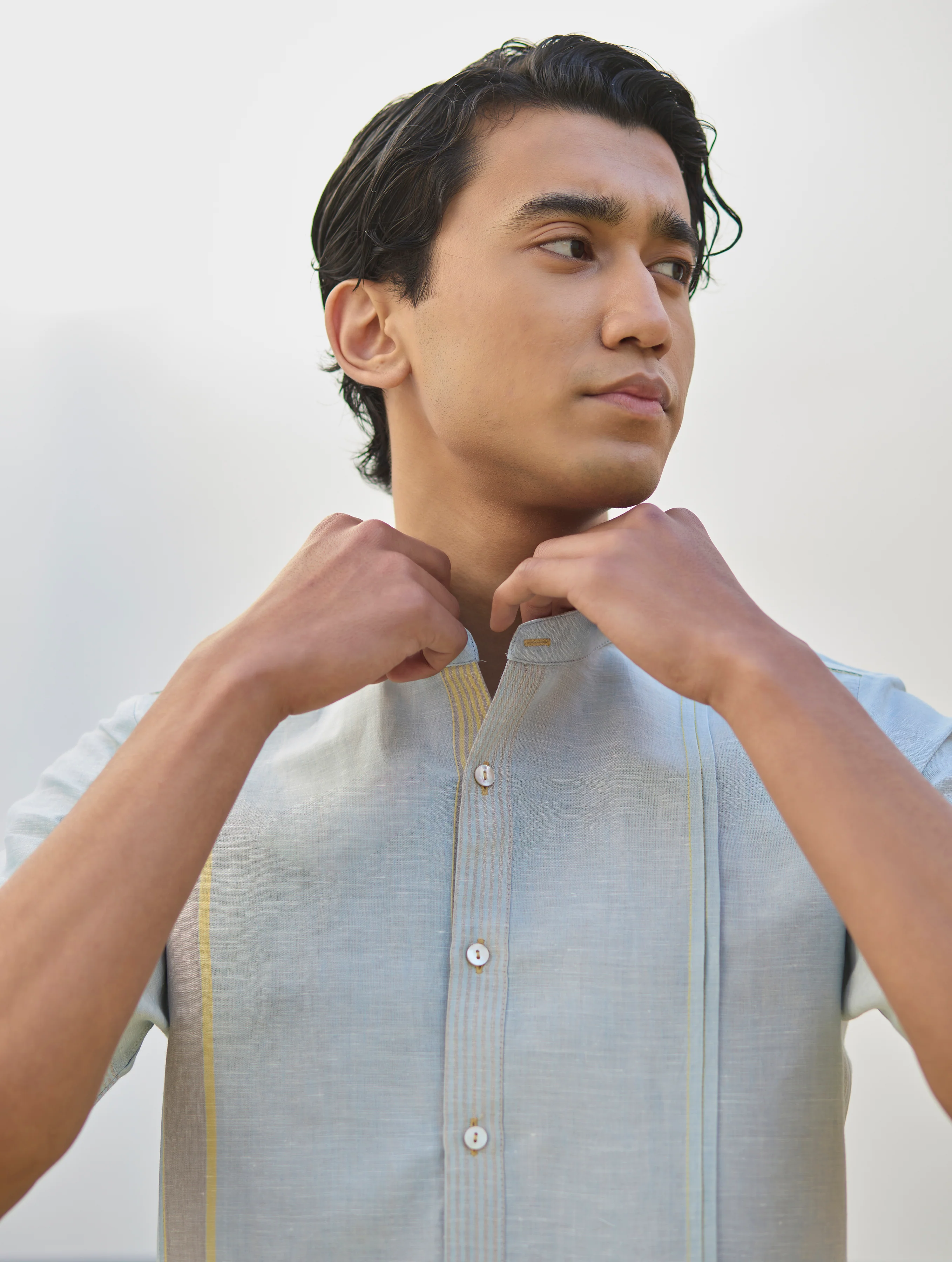 Niko Border Linen Shirt - Sky - Image 3