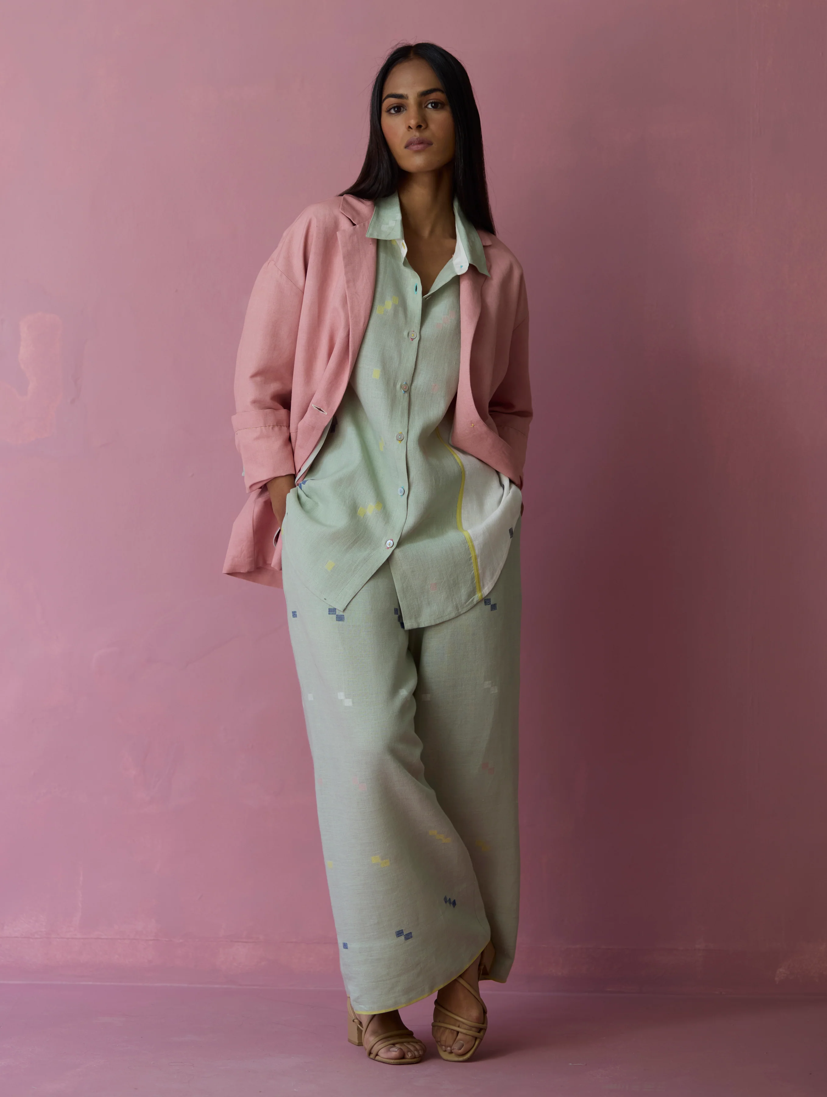 Nina Thick Linen Blazer - Rose - Image 10