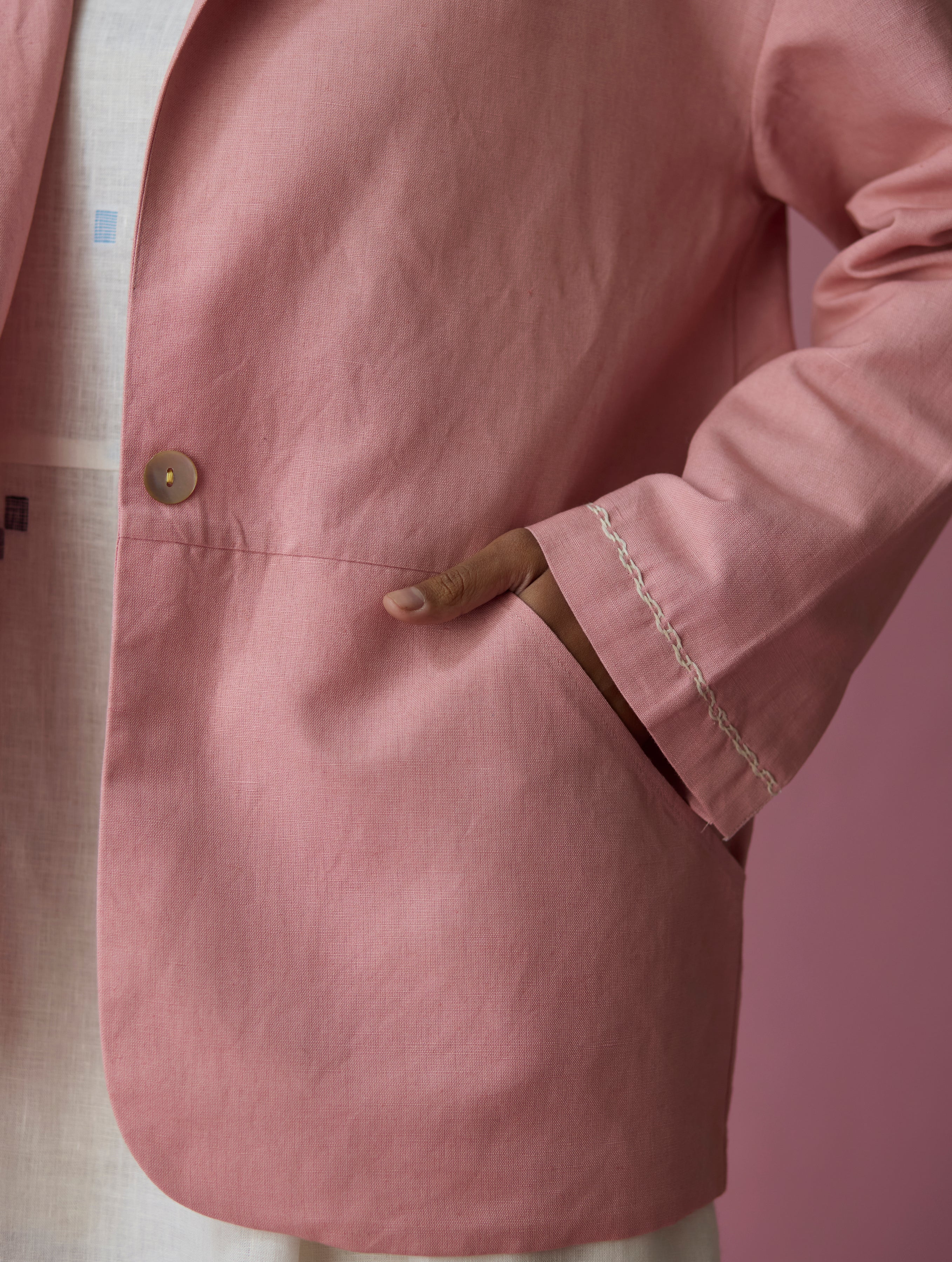 Nina Thick Linen Blazer - Rose - Image 2