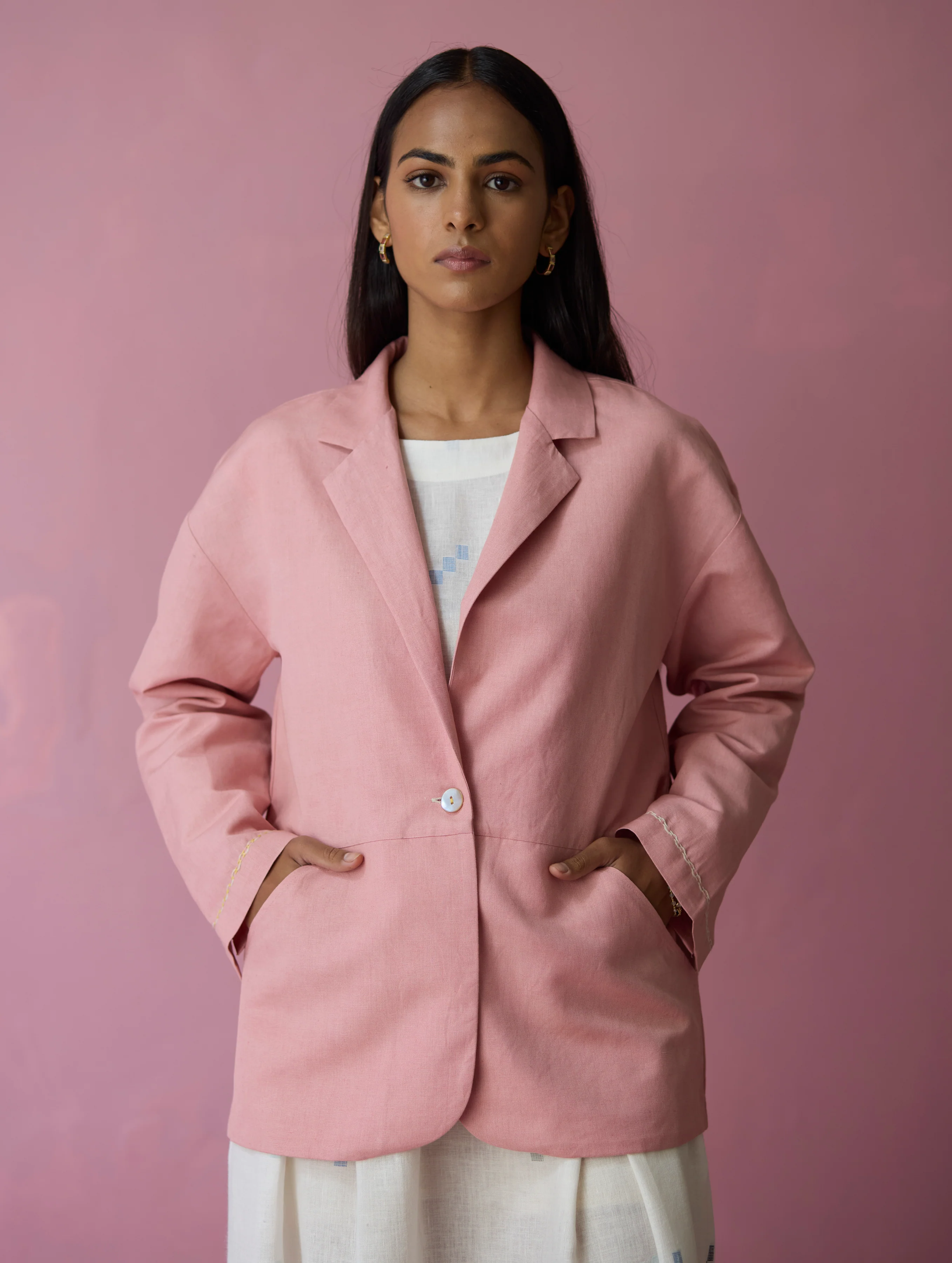 Nina Thick Linen Blazer - Rose - Image 3