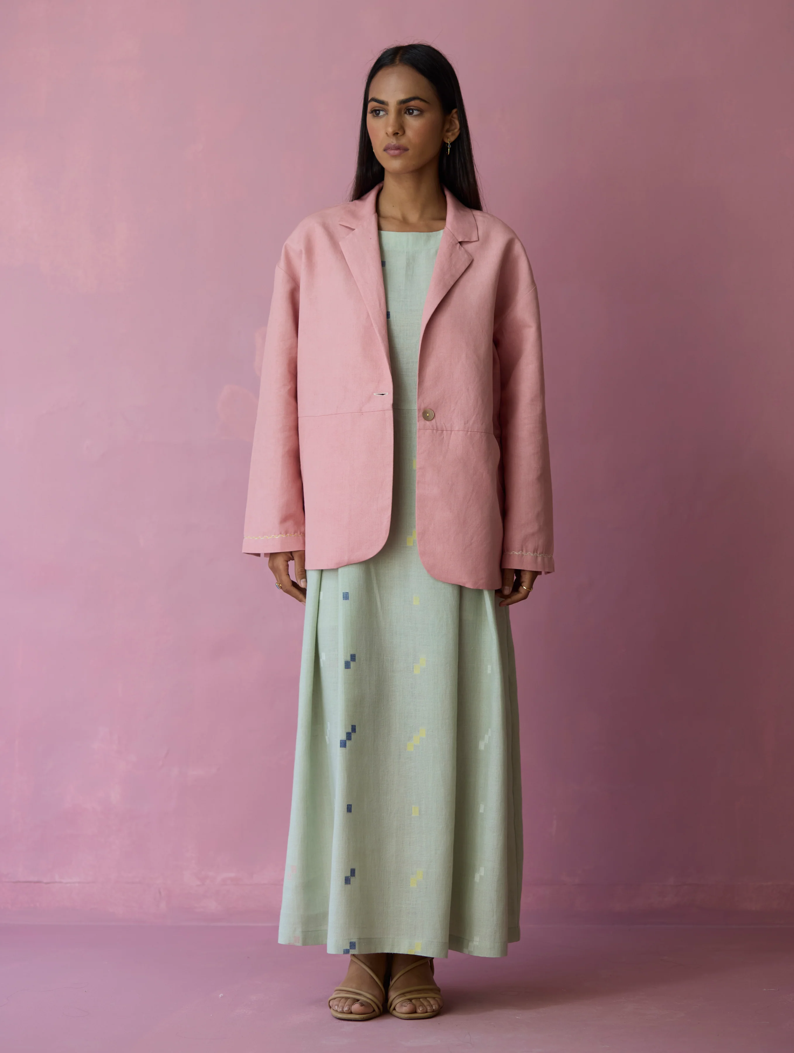 Nina Thick Linen Blazer - Rose - Image 4