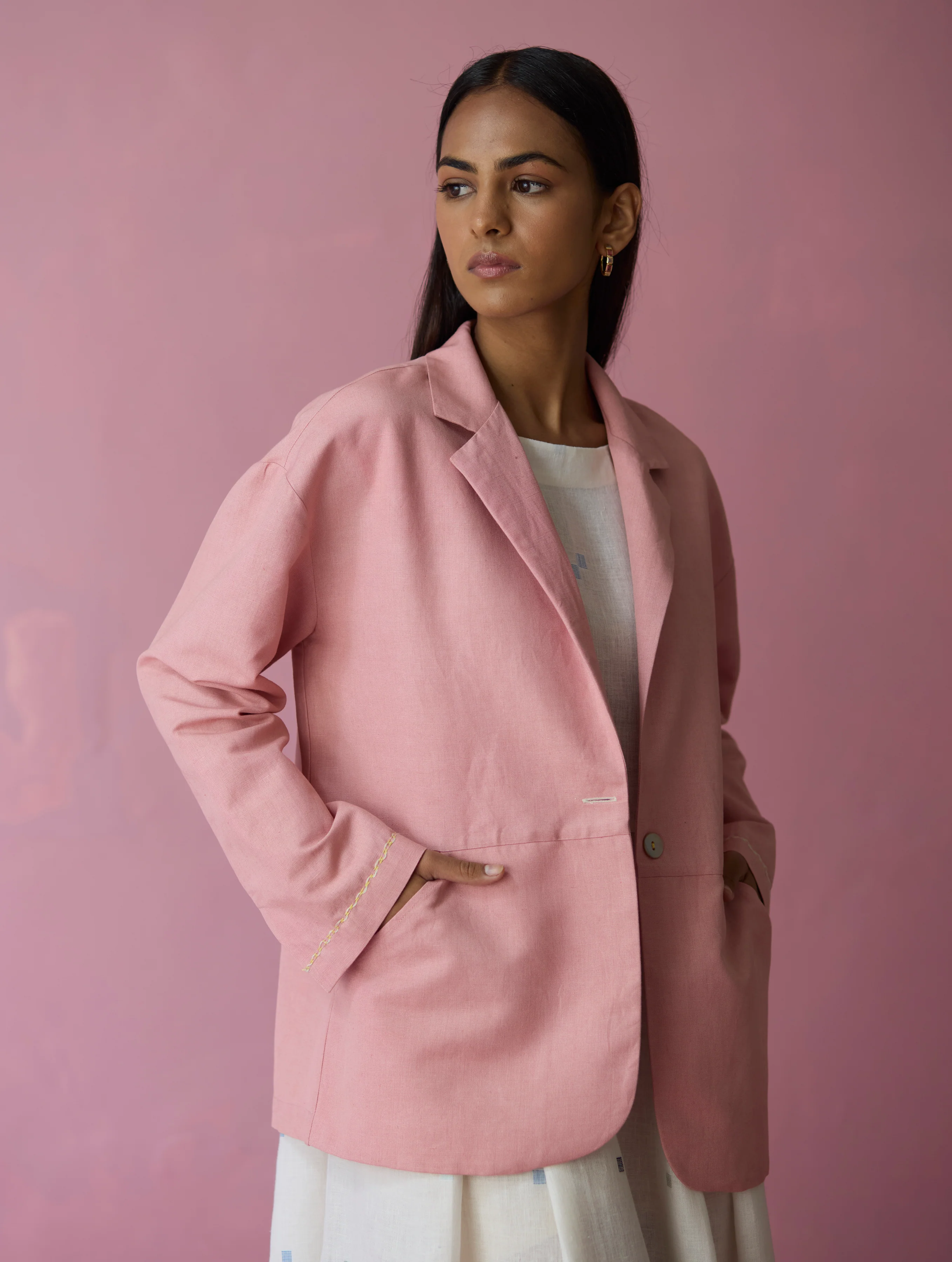 Nina Thick Linen Blazer - Rose - Image 5