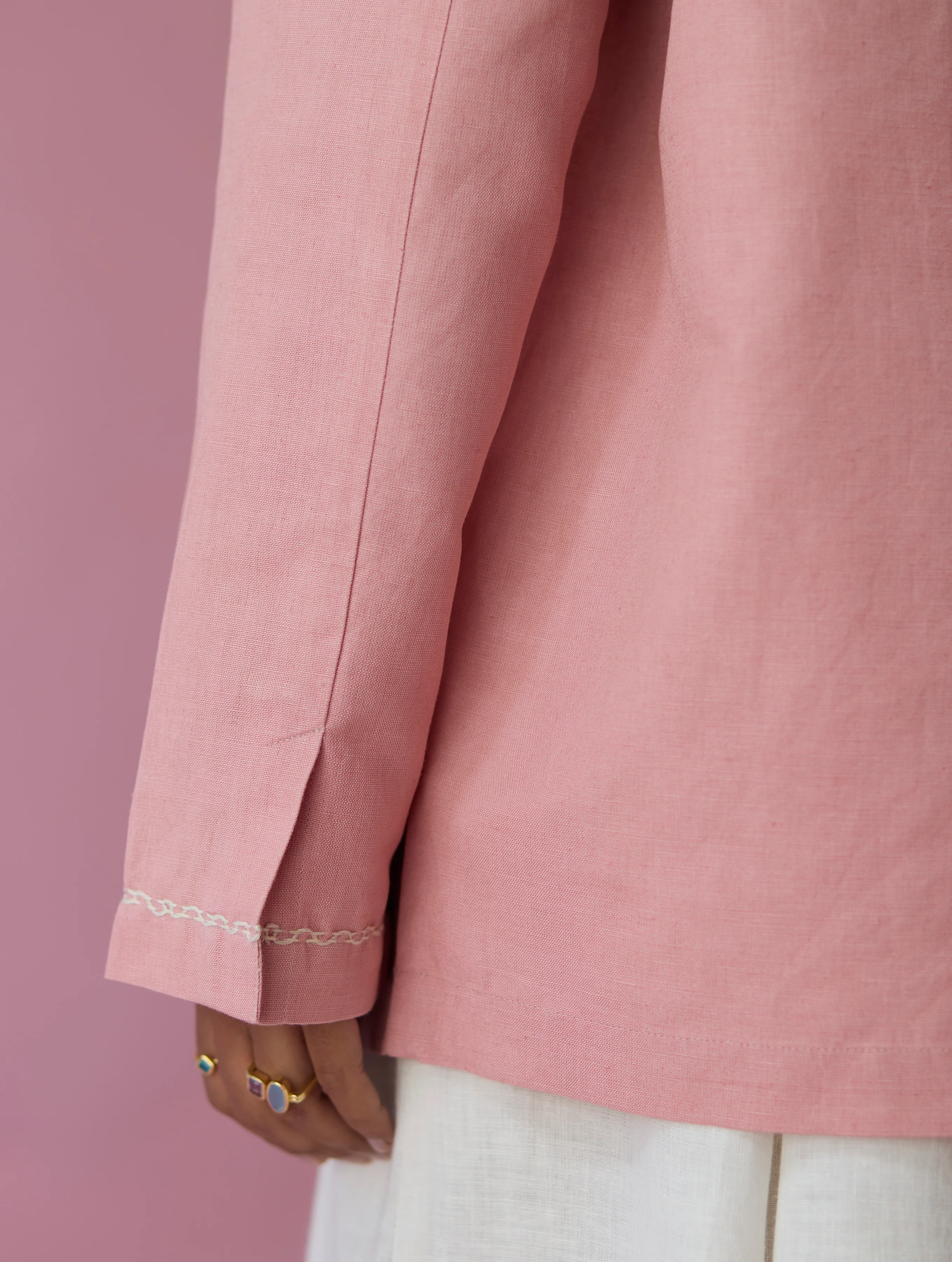 Nina Thick Linen Blazer - Rose - Image 6
