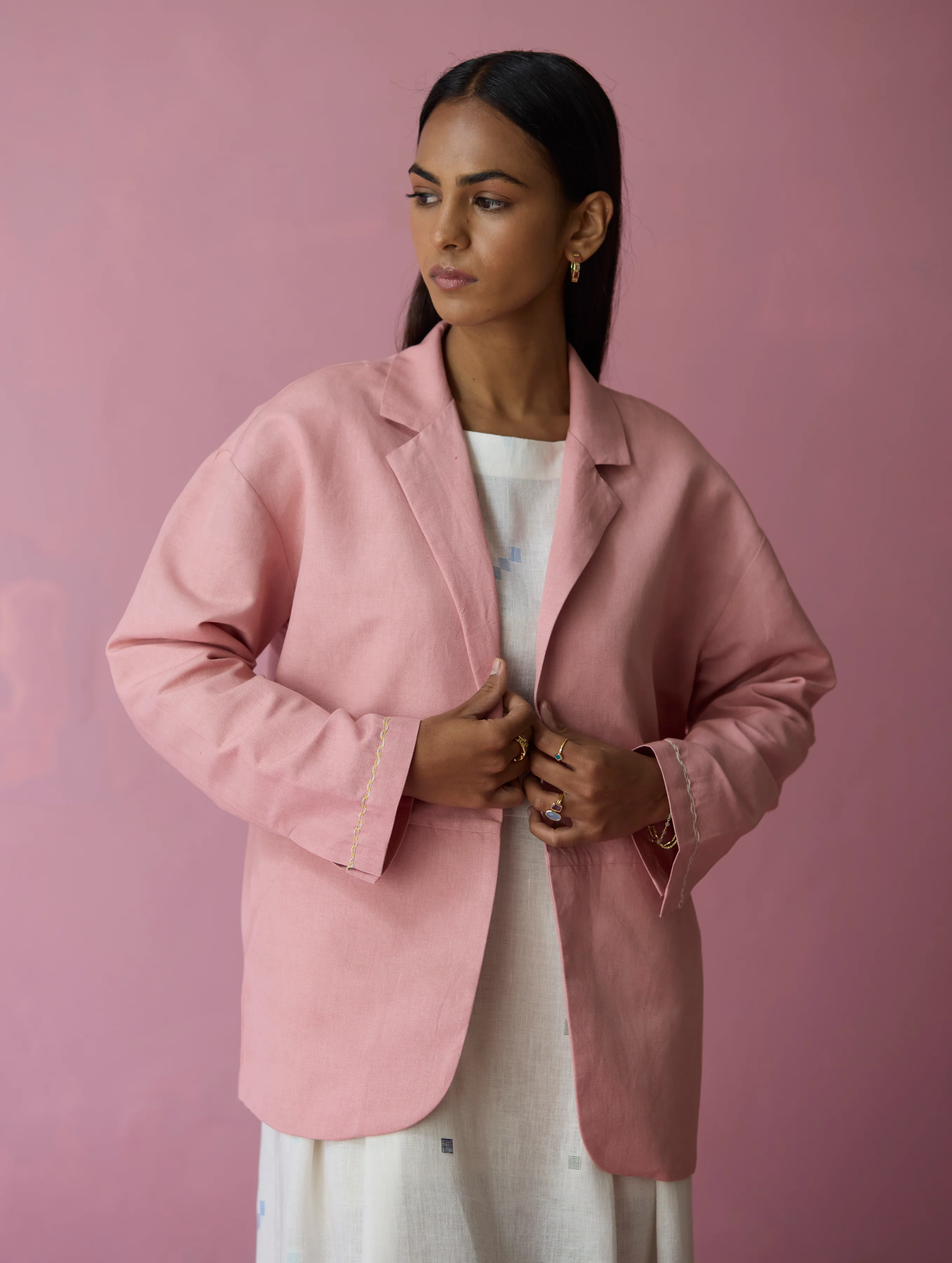 Nina Thick Linen Blazer - Rose - Image 7