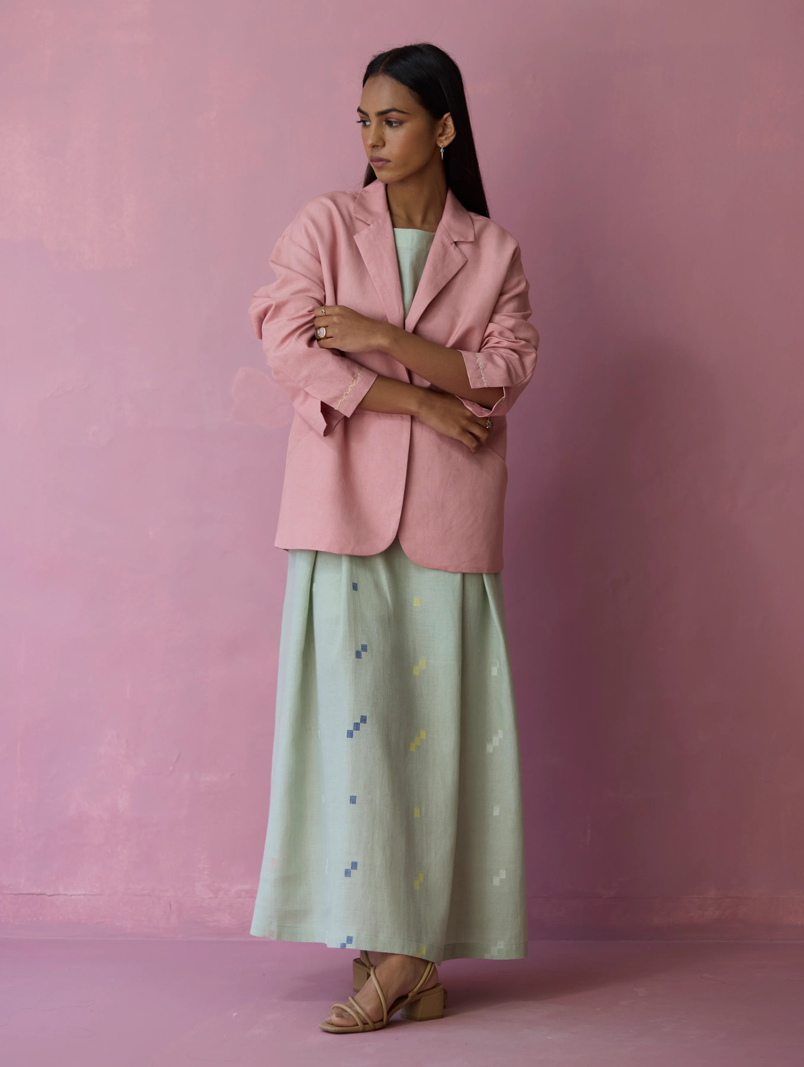 Nina Thick Linen Blazer - Rose - Image 8